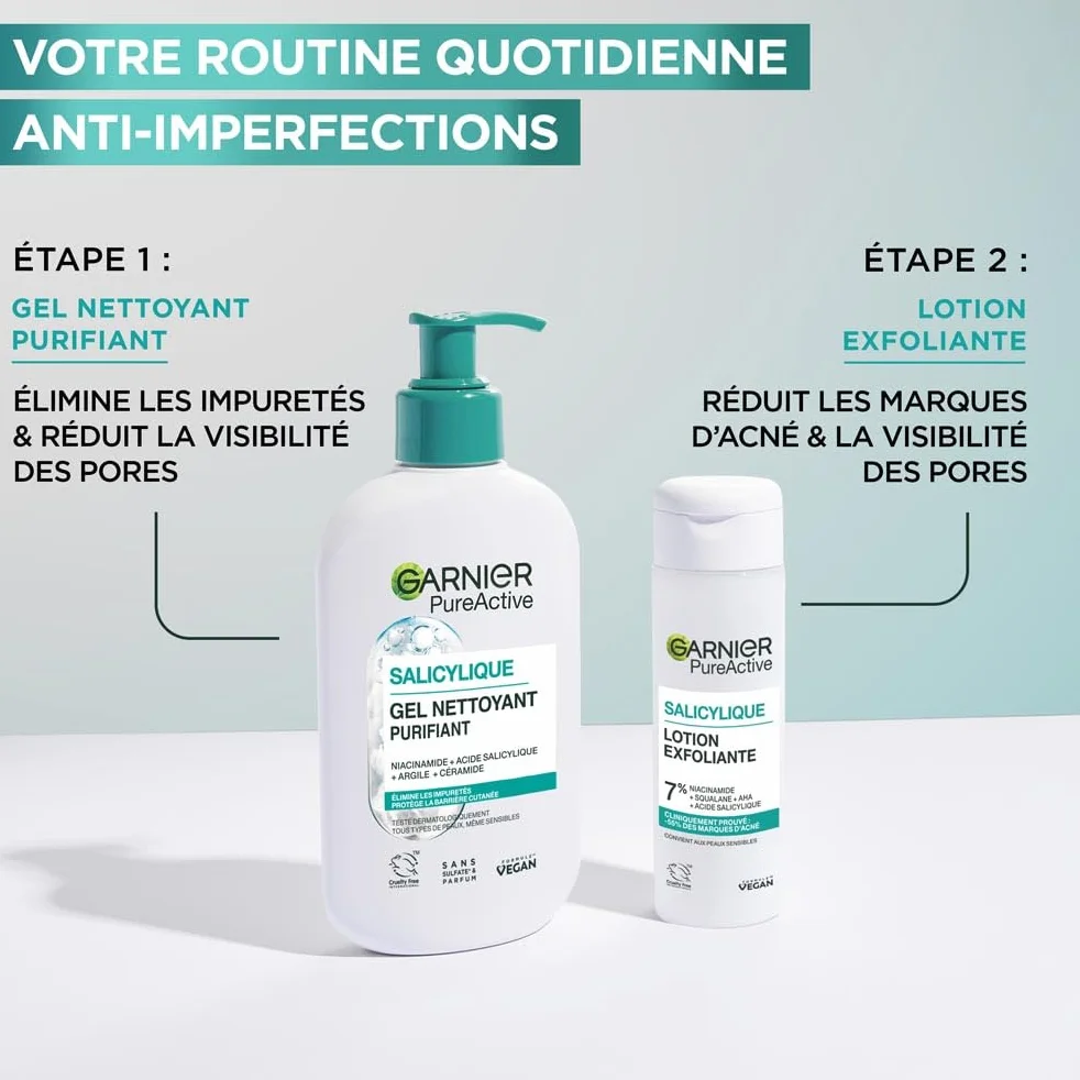 GARNIER Pure Active Soin Exfoliant Visage Niacinamide AHA Acide Salicylique 120 ml