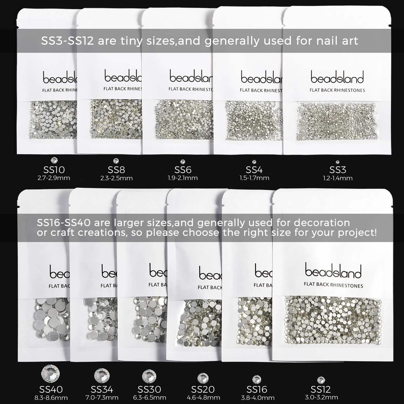 Beadsland 1440 PCS Strass à Dos Plat Pierres Précieuses Rondes pour Nail Art et Craft, Cristal AB SS20 (4.6-4.8mm)