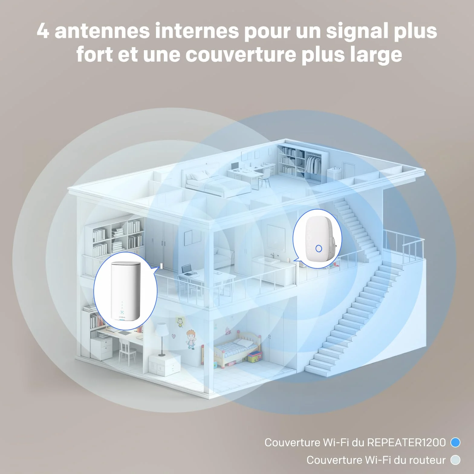 Répéteur WiFi AC1200 pour Prise Murale, Amplificateur WiFi Dual Band avec WPS et Port LAN