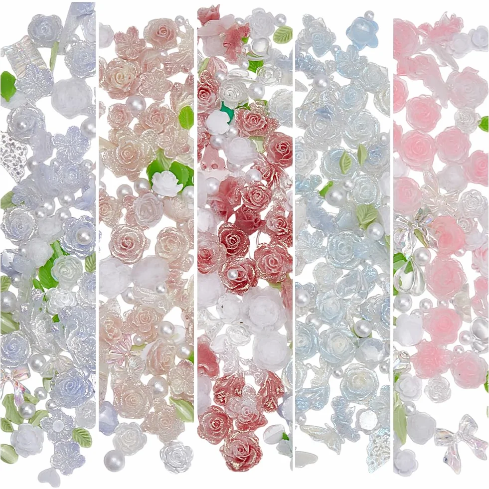 Arricraft 250 pcs Cabochons Ongles Forme Rose 5 Styles Résine Nail Art Décoration Femmes DIY