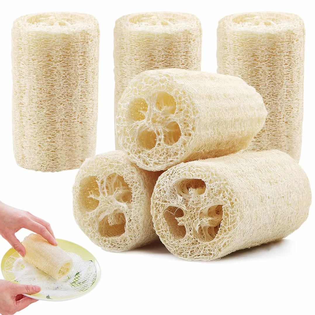 Éponge Luffa Naturelle, Éponge de Bain Exfoliante et Éponge Vaisselle Réutilisable - Lot de 6
