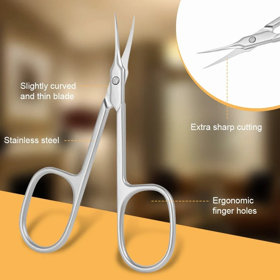 Ciseaux à Cuticules Professionnels en Acier Inoxydable Lame Incurvée Argent