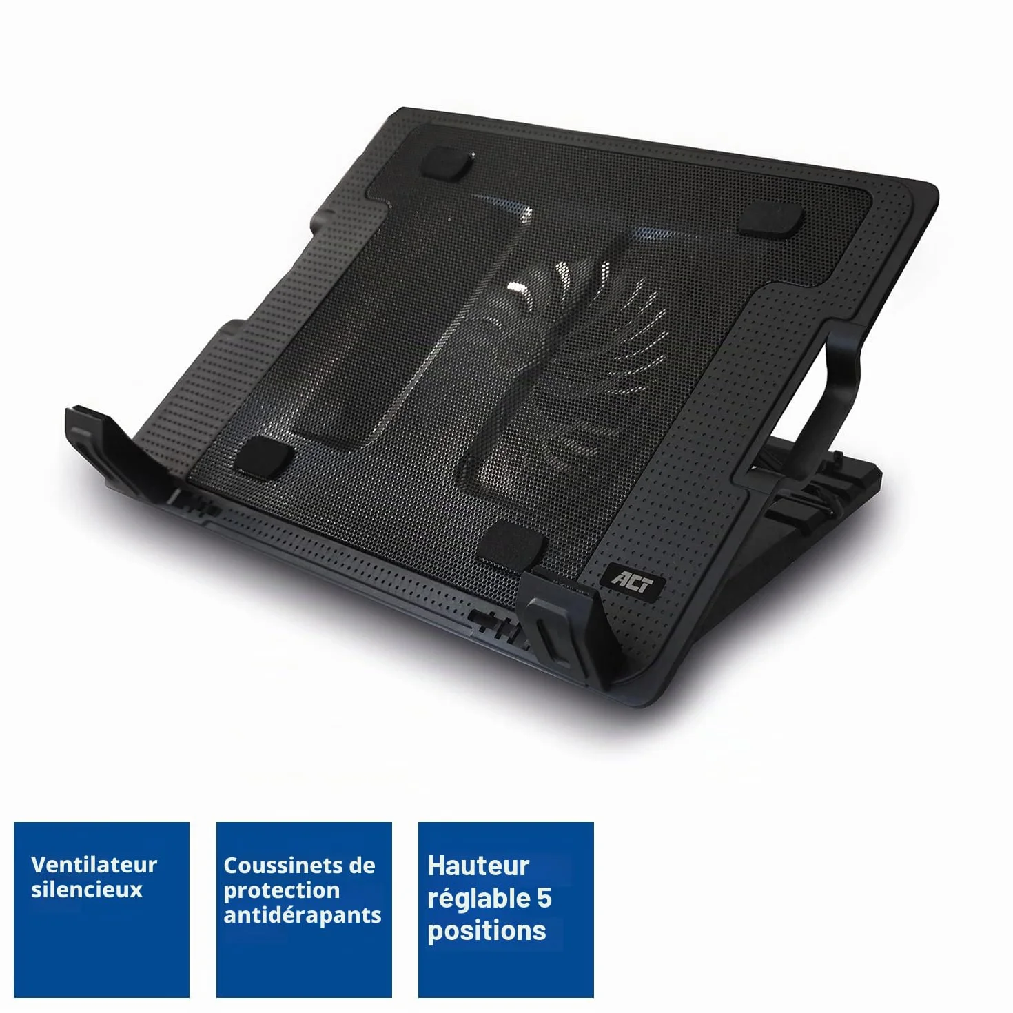 ACT Support Refroidissement Ordinateur Portable 17" Hauteur Réglable 5 Positions Ventilateur Silencieux USB AC8110