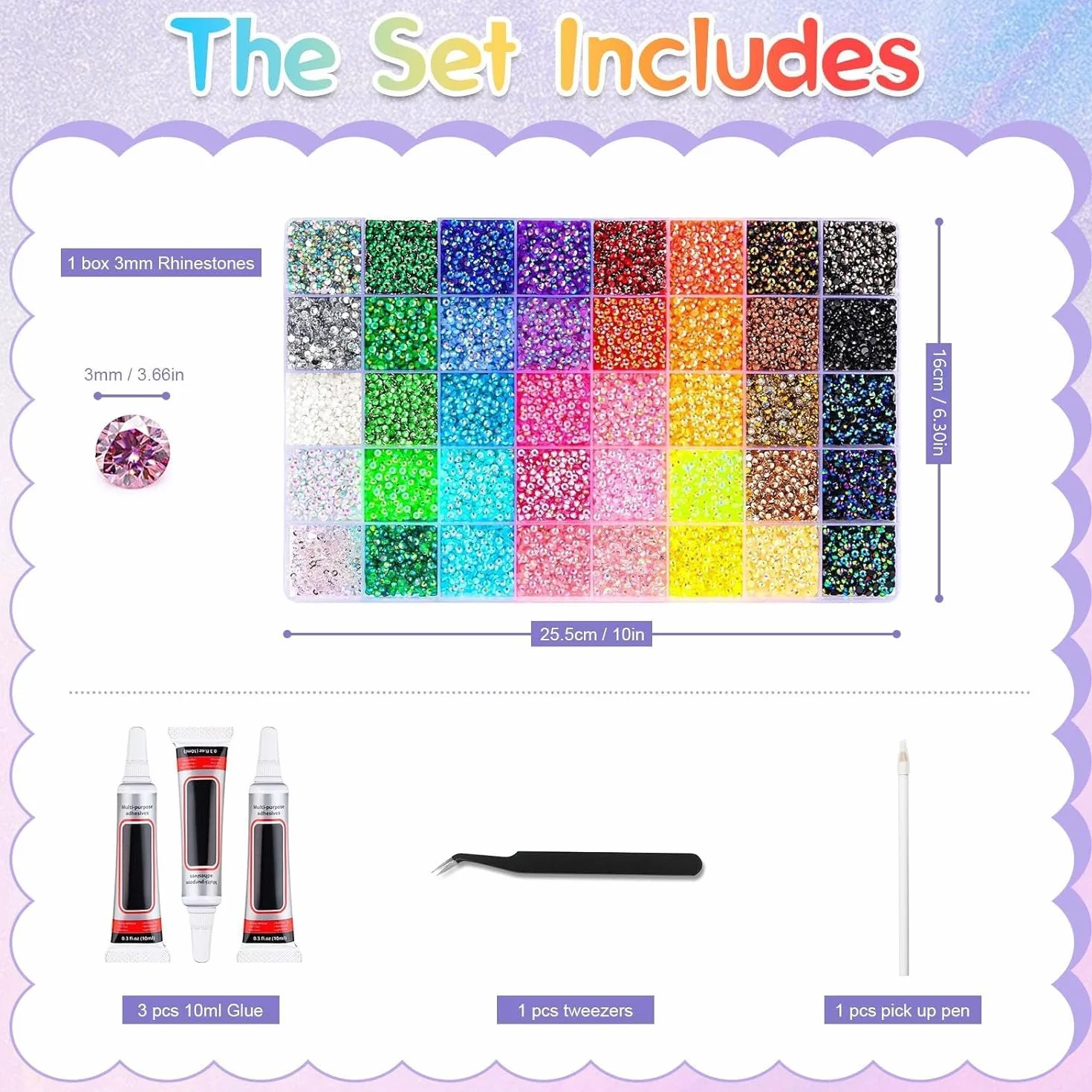 Bedazzling Kit 40 Couleurs 32 000 Pcs Strass à Dos Plat 3mm Pince à épiler DIY Nail Art