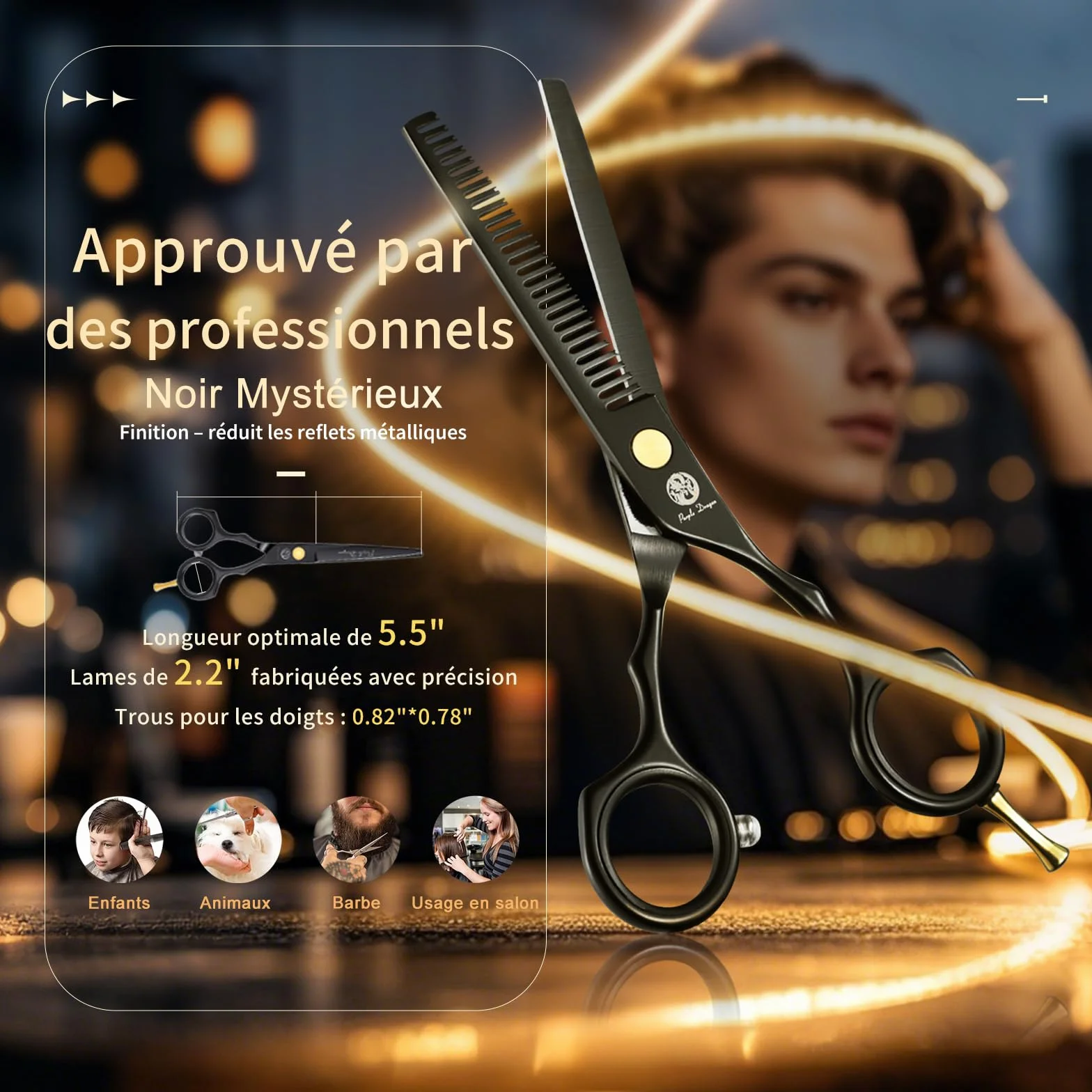 Kit de Ciseaux de Coiffure Professionnel 5,5 pouces Inox Rasoir Acier Coupe Frange Barbe