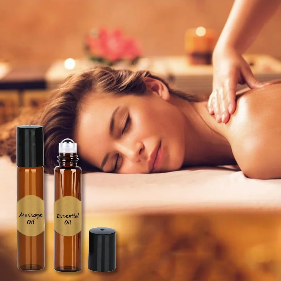 Lot de 10 bouteilles d'huile essentielles à rouler vides 10 ml avec bille en acier inoxydable
