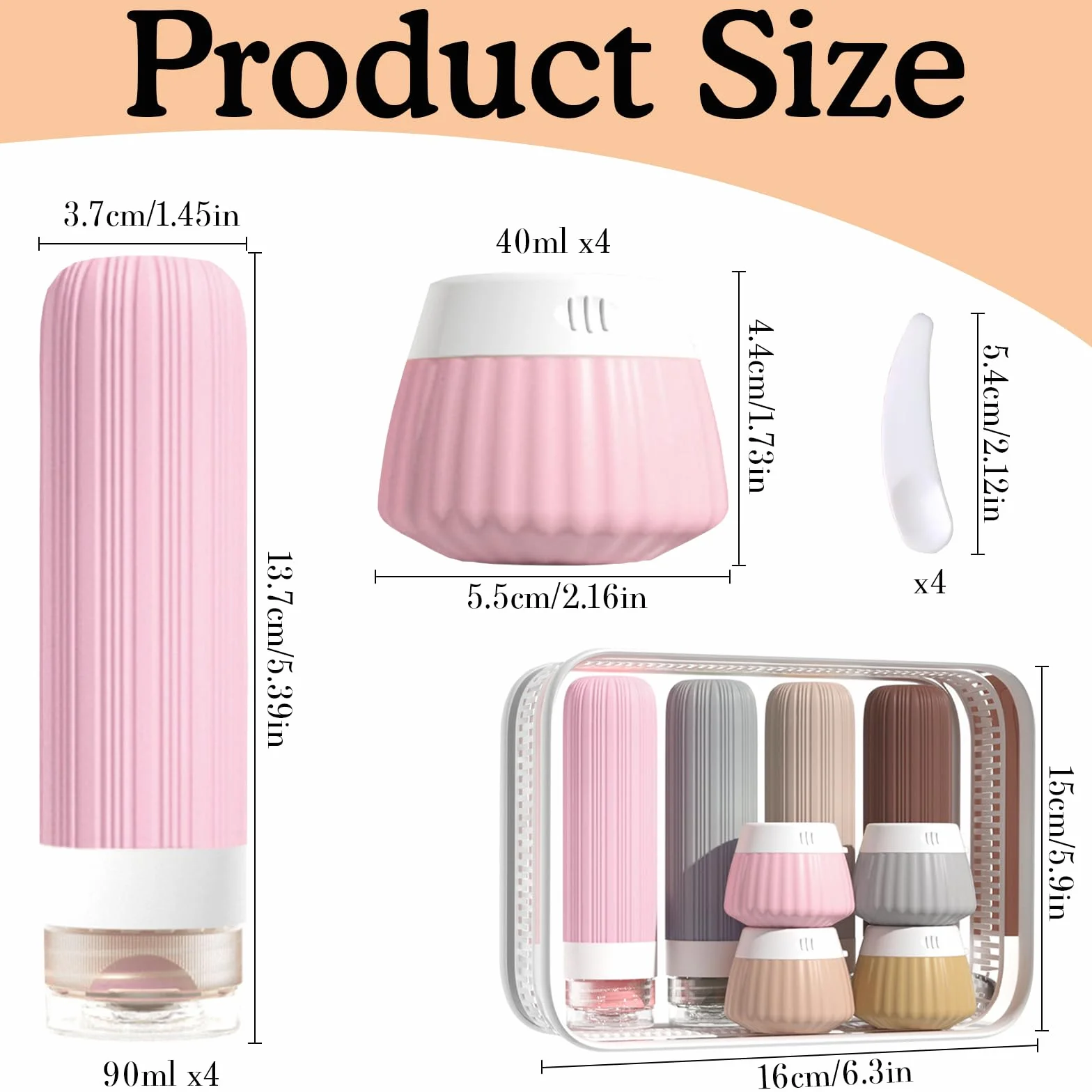 Kit Voyage Silicone TSA 90ml 100ml Anti-fuite Flacon Vide Trousse de Toilette Avion