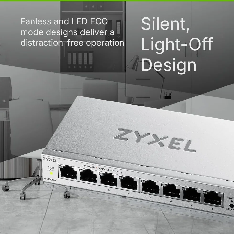 Zyxel Switch Ethernet 8 Ports Gigabit Manageable Web QoS Link Aggregation VLAN IGMP Snooping sans Ventilateur Desktop GS1200-8v3