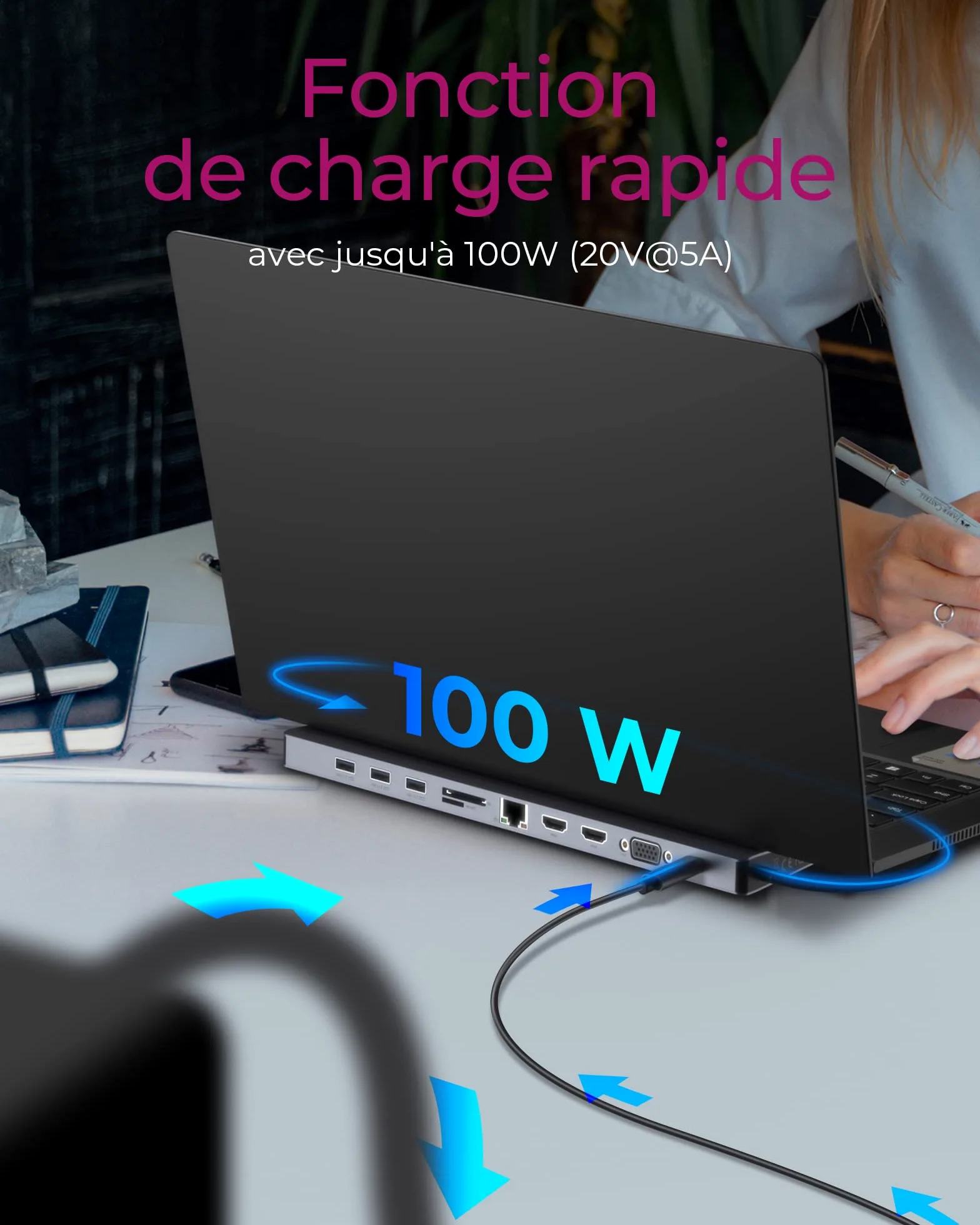 ICY BOX IB-DK2106-C Avec fil USB 3.2 Gen 1 (3.1 Gen 1) Type-C Anthracite, Noir