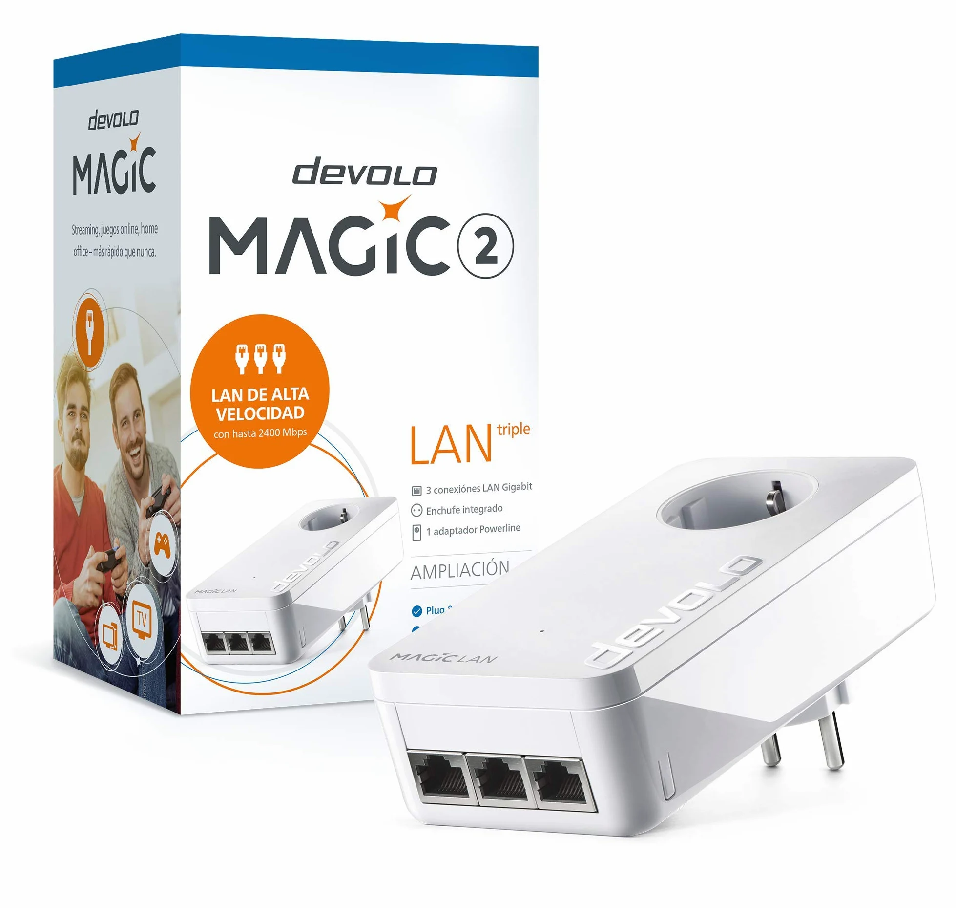 Devolo Magic 2 LAN Triple Adaptateur supplémentaire pour réseau Domestique Stable par câbles électriques, Technologie G.hn, 3 connexions LAN Gigabit, Blanc