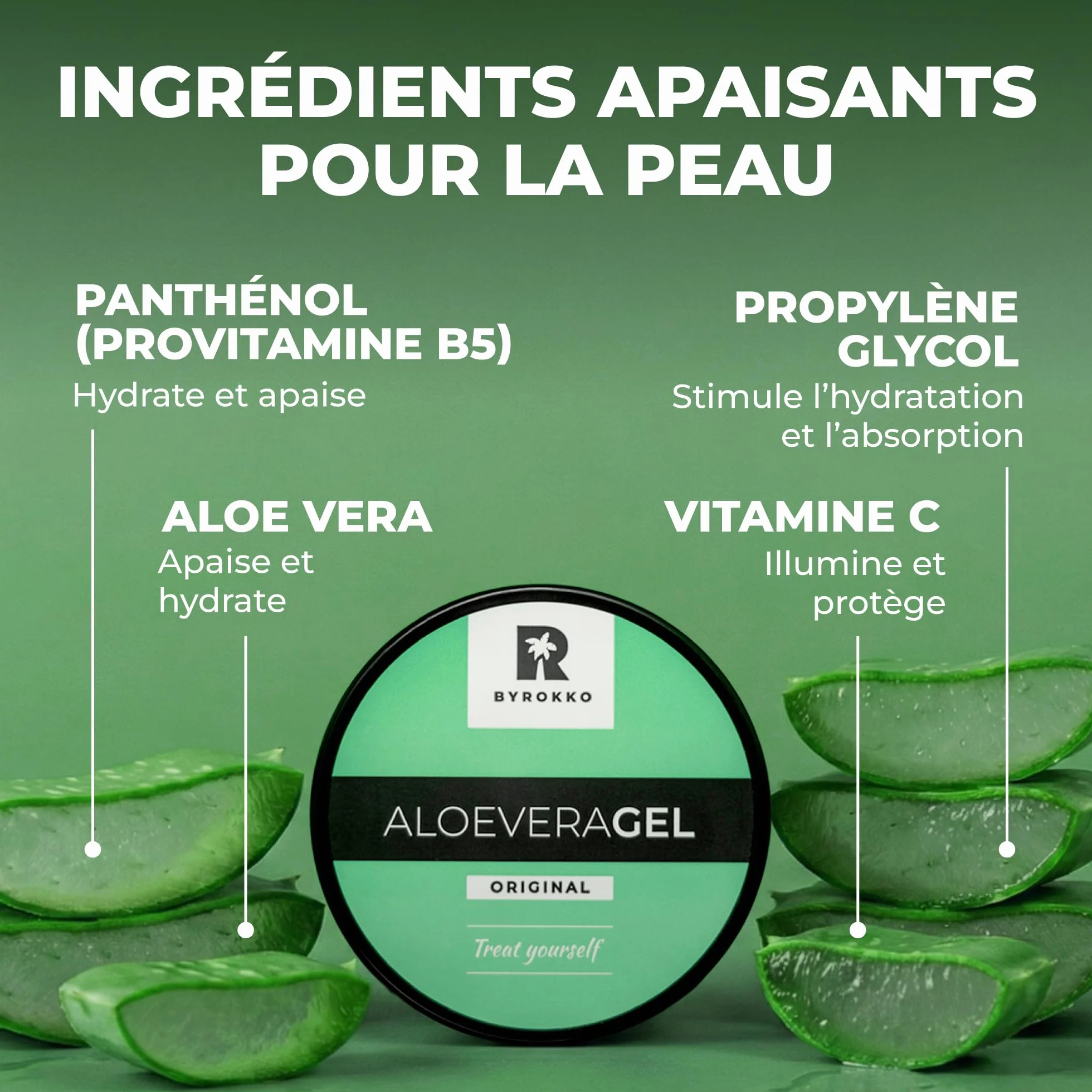 BYROKKO Gel d'aloe vera 215 ml - Gel après-bronzage rafraîchissant - Hydrate intensément, régénère et prévient l'exfoliation - Soin naturel après soleil