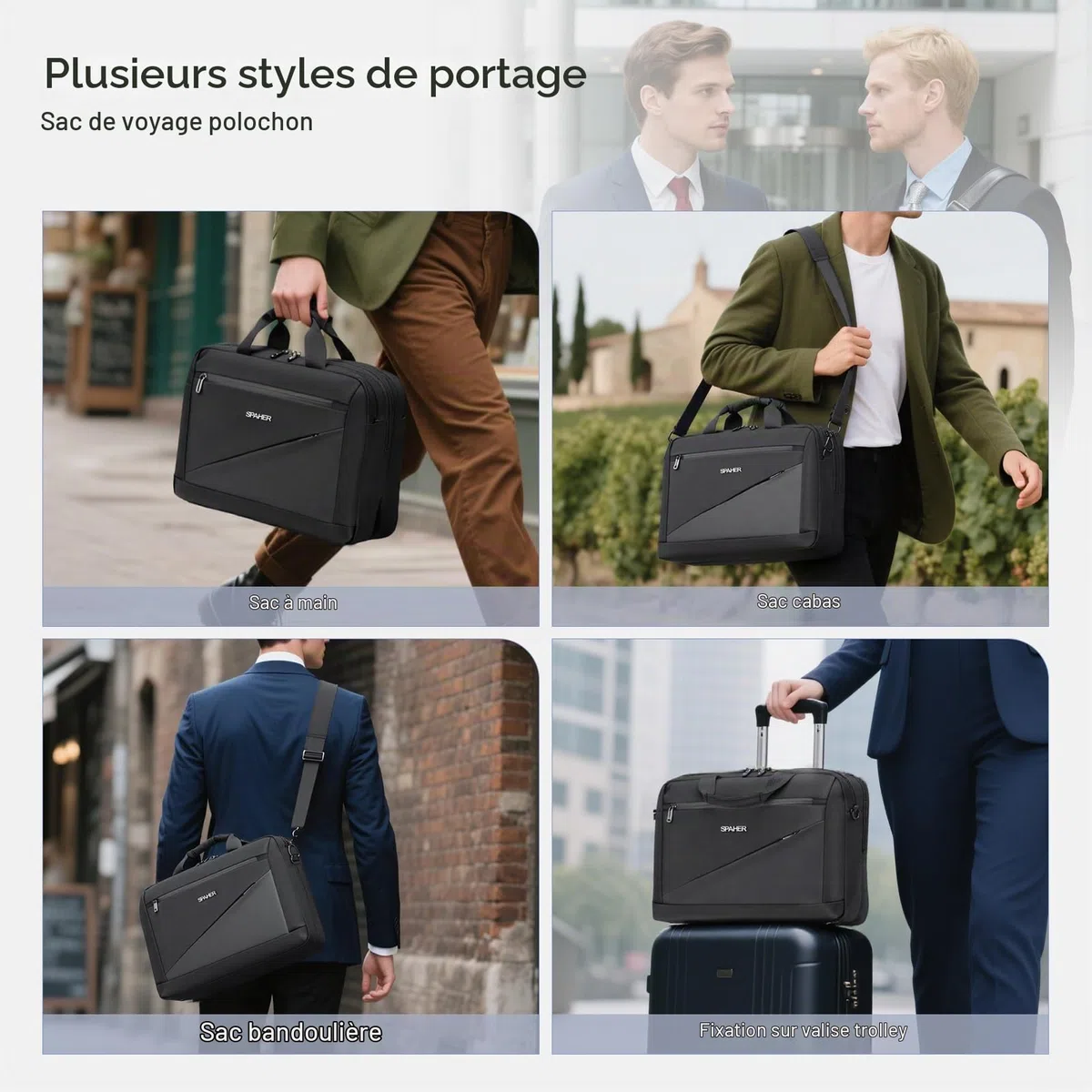 SPAHER sac Portable 15.6/16 Pouces Ordinateur Bandoulière