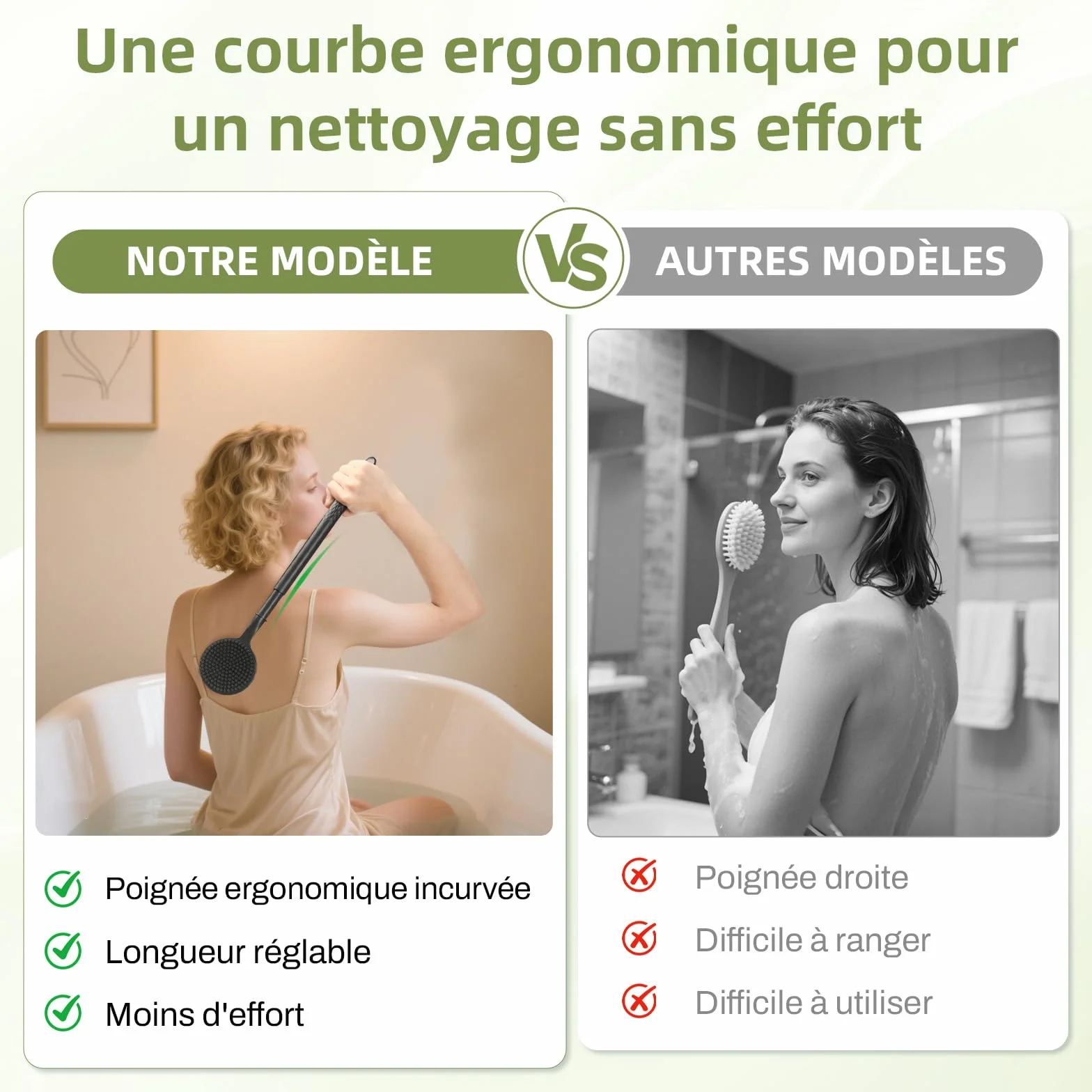 Brosse de dos télescopique 58,5 cm manche long double face gommage massage douche