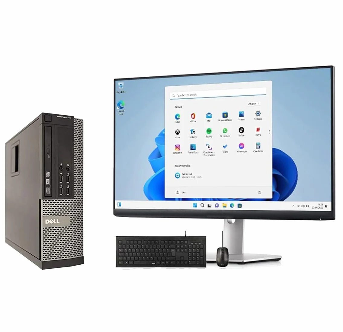 Dell PC de Bureau Reconditionné Complet – Intel i5, SSD 240 Go, Windows 11, Écran 24”, WiFi, Clavier Souris, DVD, Office, Bundle Full HD, PC