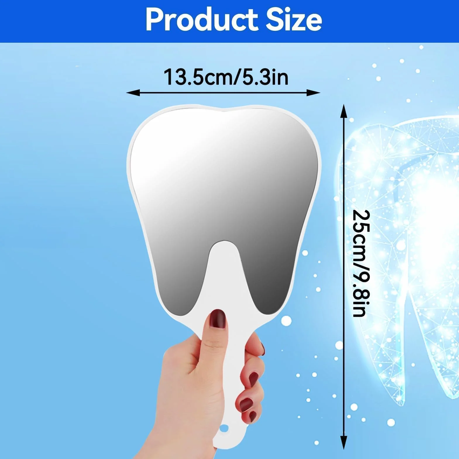 Miroir Dentaire 9x5in Miroir d'Inspection Dentaire Portable avec Poignée en Plastique Blanc