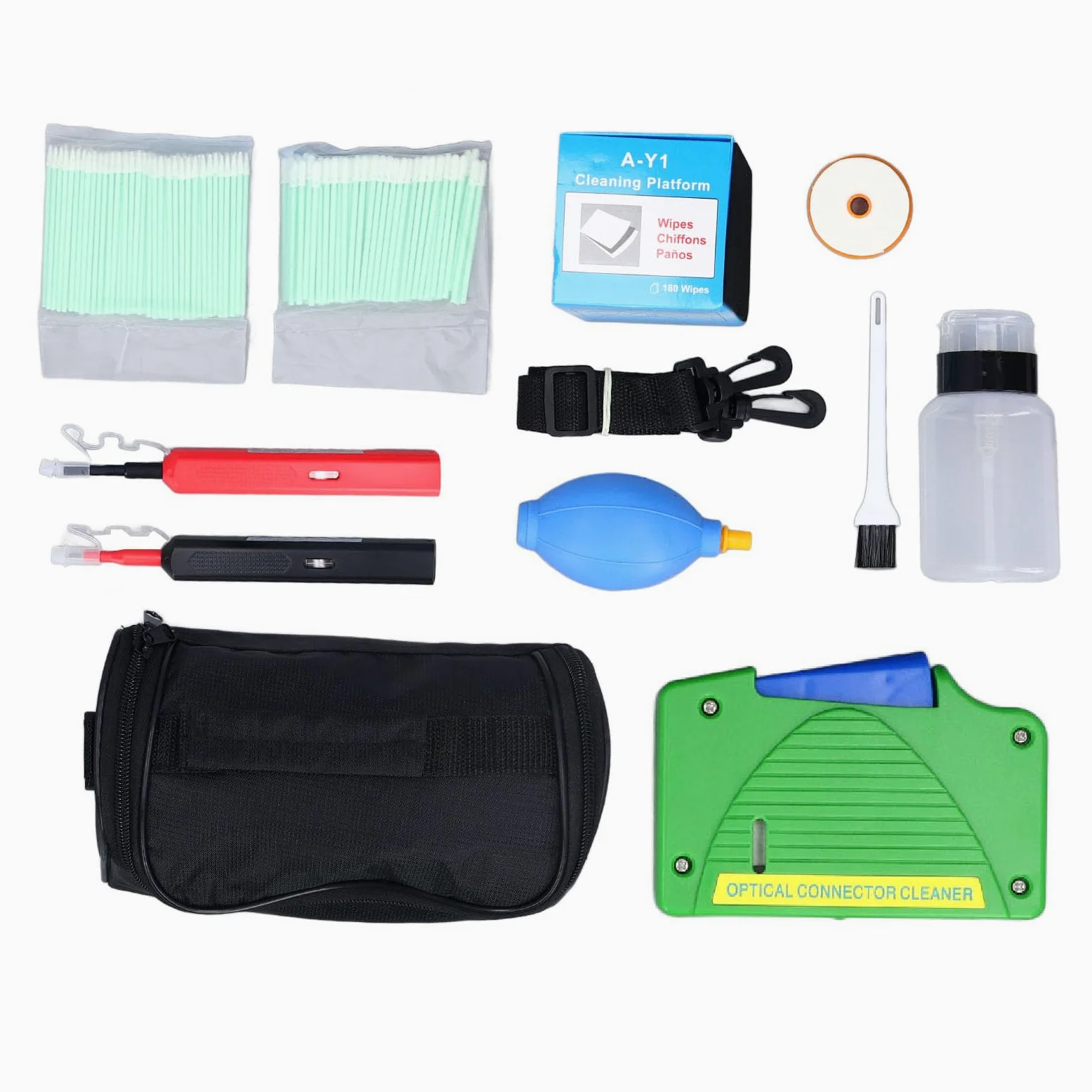 Alomejor Fiber Optic Cleaning Tools Set for SC/FC Connectors | Kit de 11 pièces, détachage efficace, boîte de nettoyage portable, pour LC/MU et papiers propres
