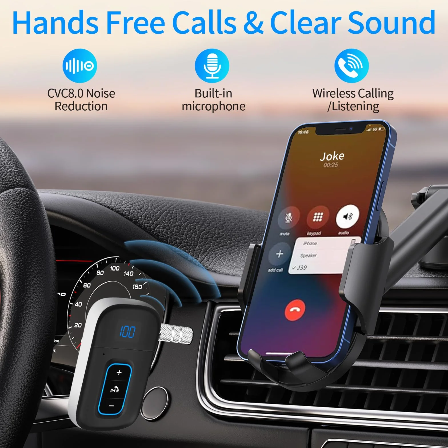 Vemfay Récepteur Bluetooth Voiture Jack Adaptateur Aux Bluetooth 5.3, Appel Main Libre, Dual Connexion, 16H d'Autonomie