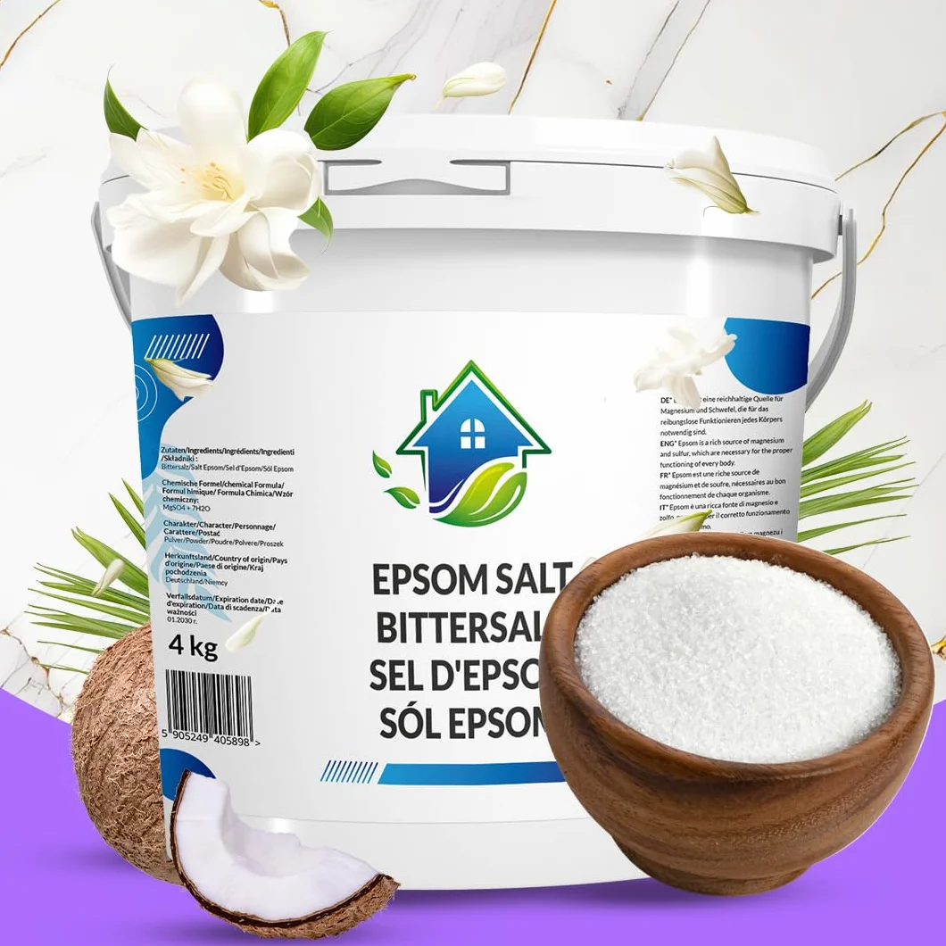 Sel d'Epsom 4 kg Pur Sulfate de Magnesium pour Bain de Pied Jardin Spa Cristaux Détente
