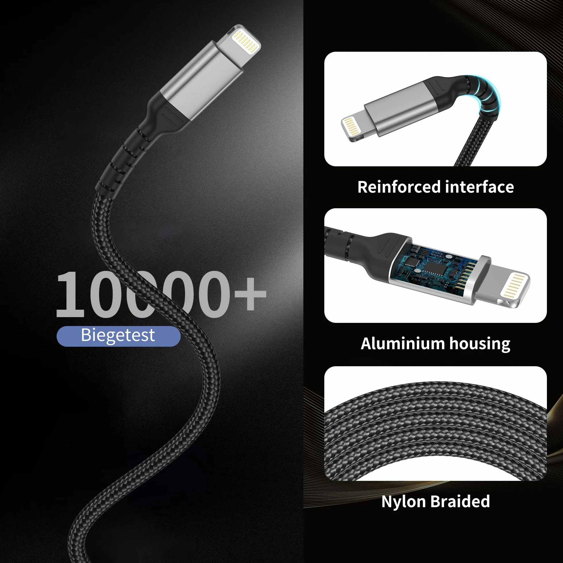 Lot de 2 câbles USB A vers Lightning 1 m - Certifié MFi - Câble de charge rapide 3 A - tressé pour iPhone 14 13 12 11 Pro Max