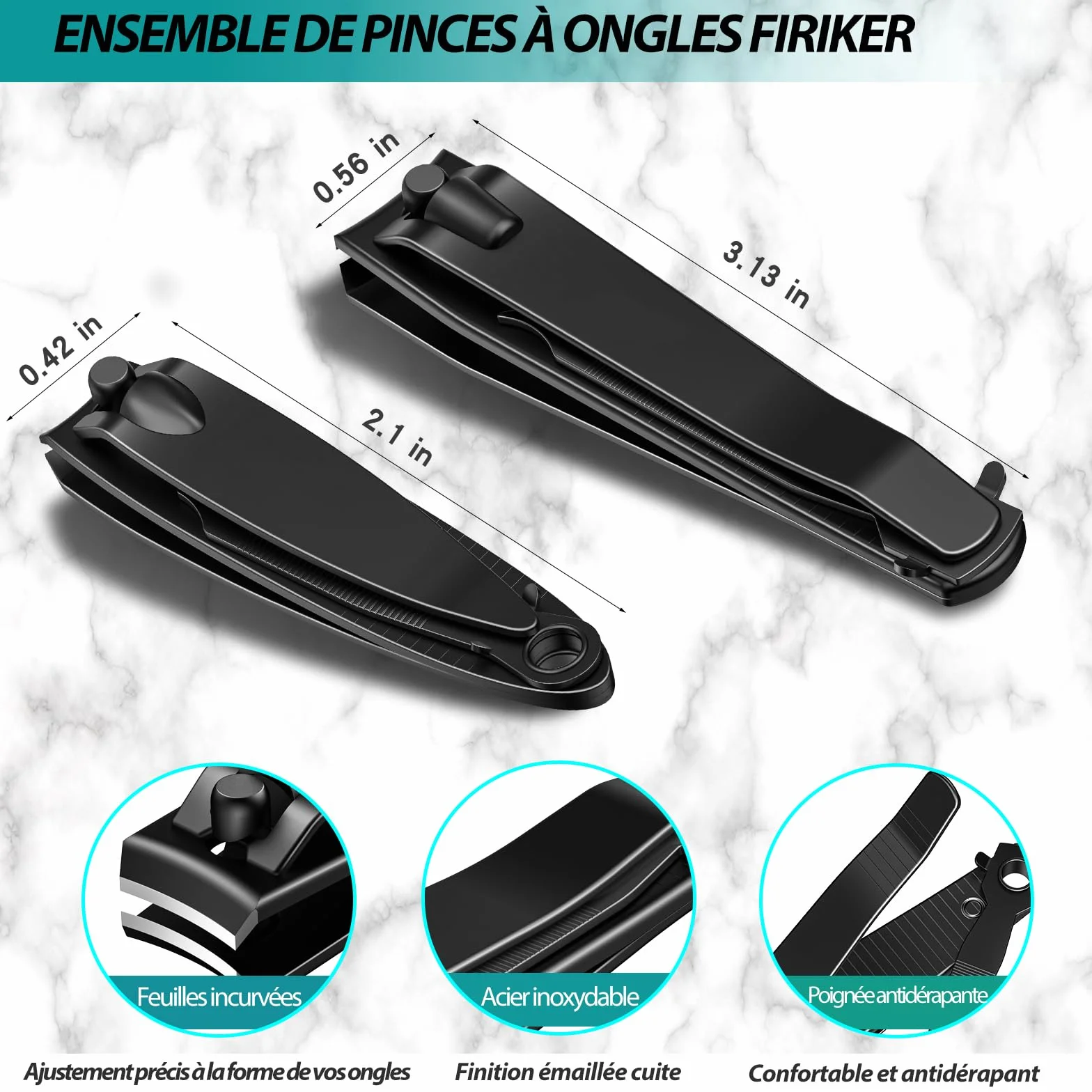 Coupe-Ongles Professionnel en Acier Inoxydable Noir Mat - Pince à Ongles Robuste pour Pieds