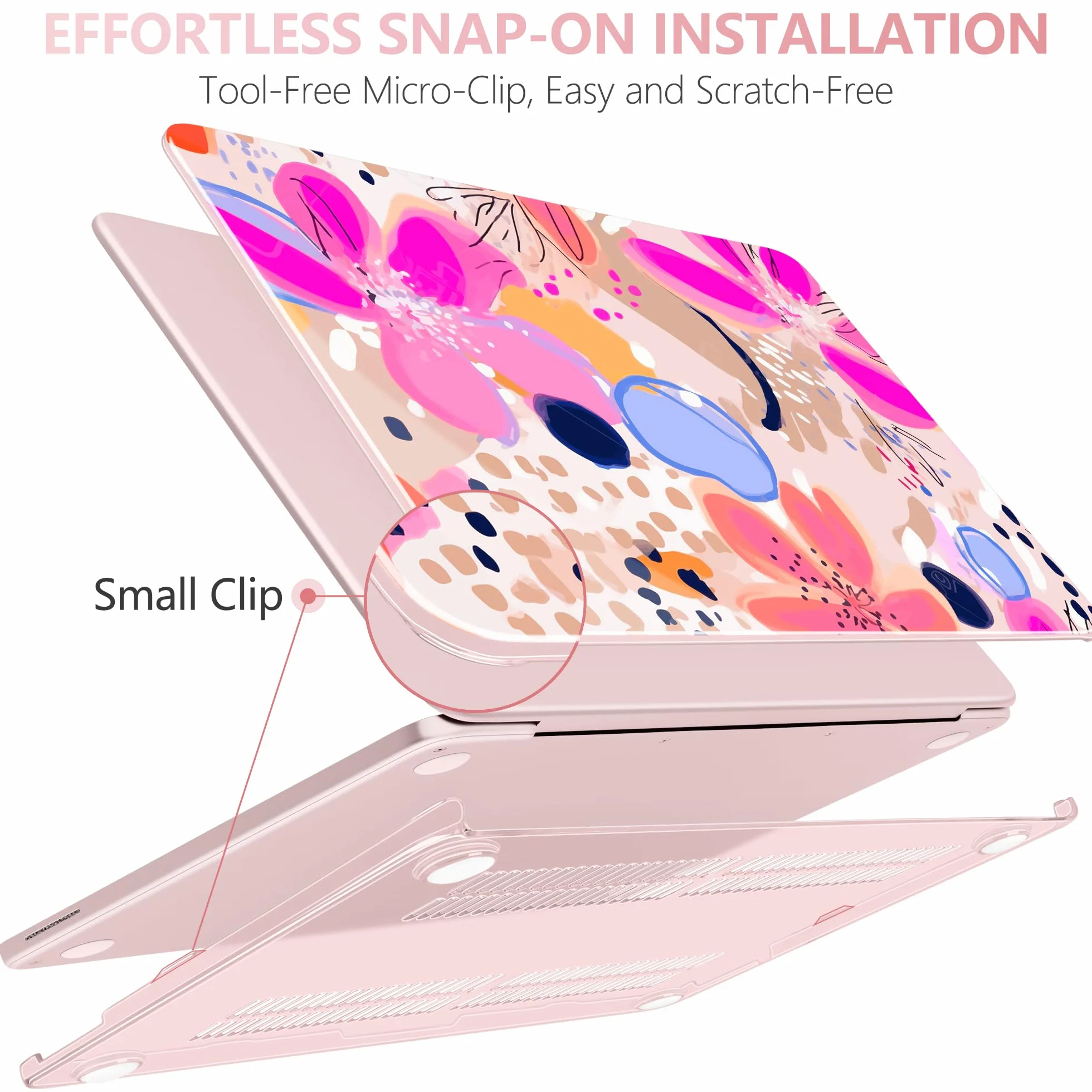 Coque rigide compatible MacBook Neo 13" 2026 A3404 A18 Pro Touch ID plastique motif floral avec protecteurs clavier écran bouchons poussière