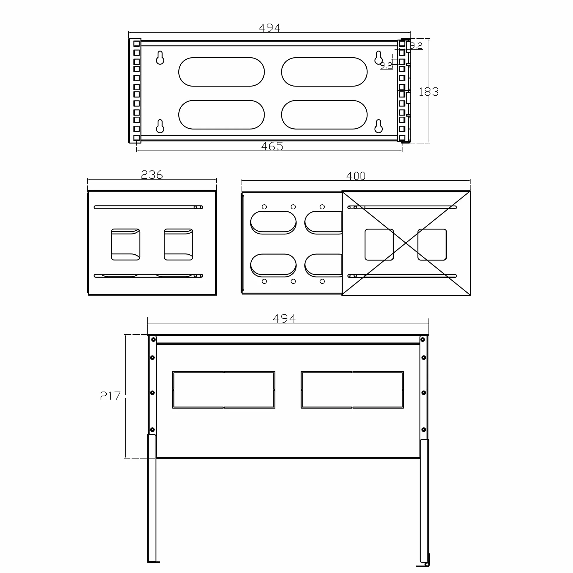 InLine 4HE Rack Mural avec Couvercle Noir 48 cm