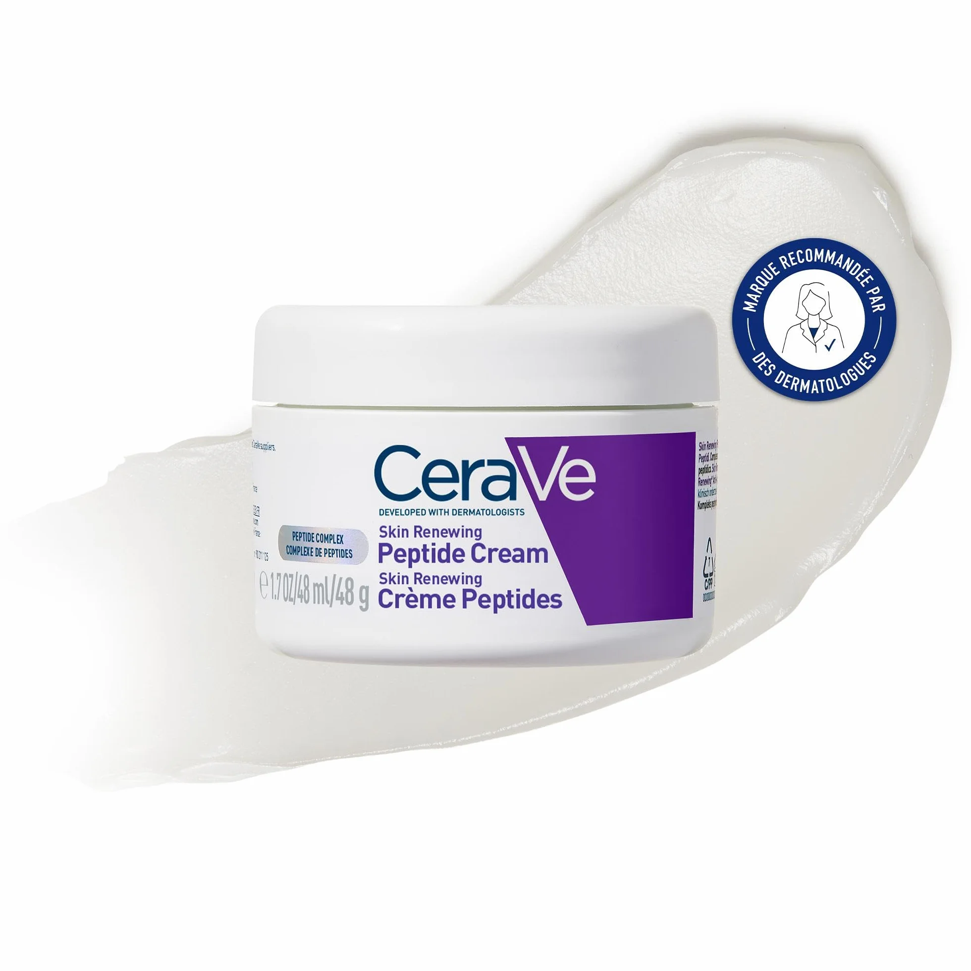 CeraVe Crème Peptides Anti-rides Skin Renewing Crème Nuit Raffermissante Visage Peptides Niacinamide 3 Céramides Peaux Sensibles 48g