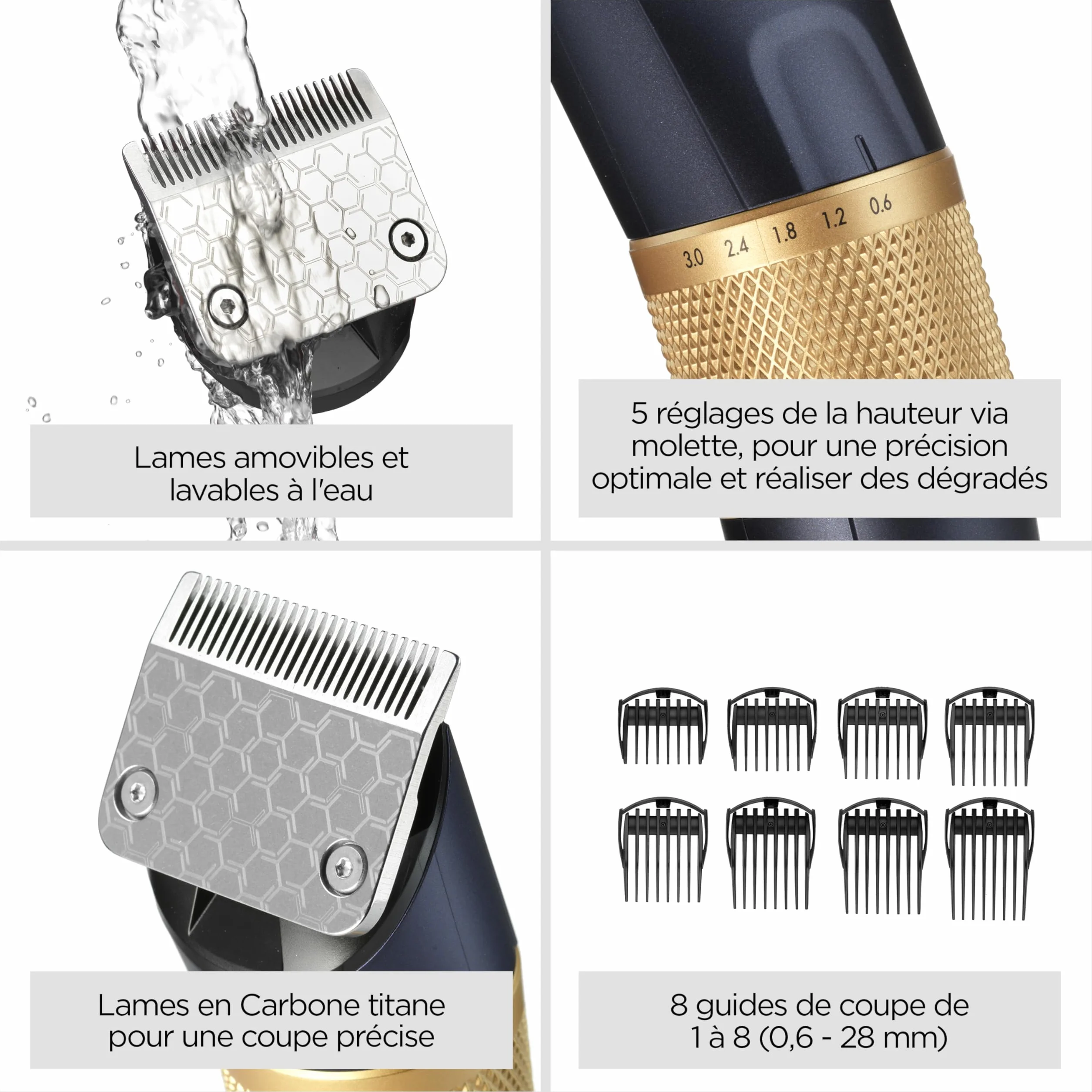 BaByliss Tondeuse à cheveux Lithium Performance E986E, sans fil, 45 réglages de longueur 0,6-28 mm, Bleu foncé/or