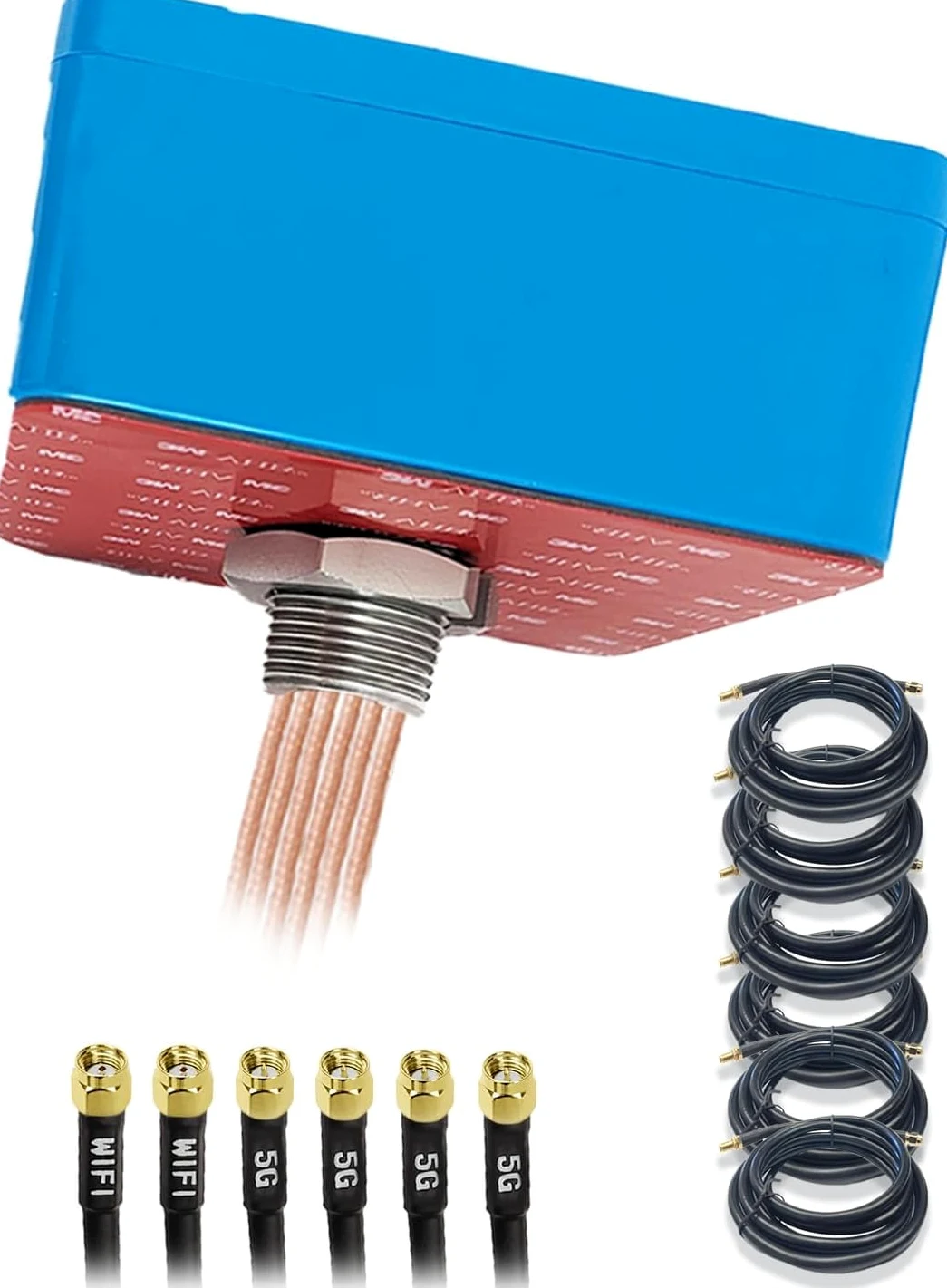 Maswell Antenne extérieure 6-en-1 4X4 MIMO 5G + WiFi 7 2X2 MIMO, Faible Gain 3dBi 700-6000 MH in, avec WiFi 6E, Bluetooth, WiMAX et Zigbee, Montage à vis et adhésif, SMA et RP-SMA