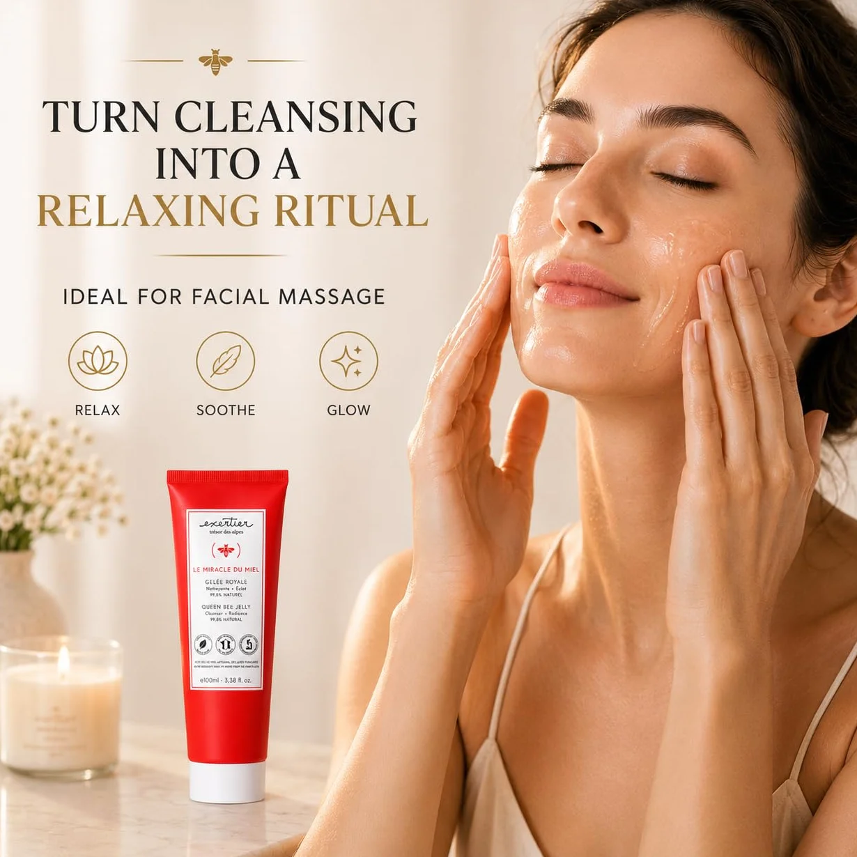 Lait Démaquillant Visage au Miel 100ml Gel Nettoyant 2-en-1 Peaux Sensibles Fabriqué en France
