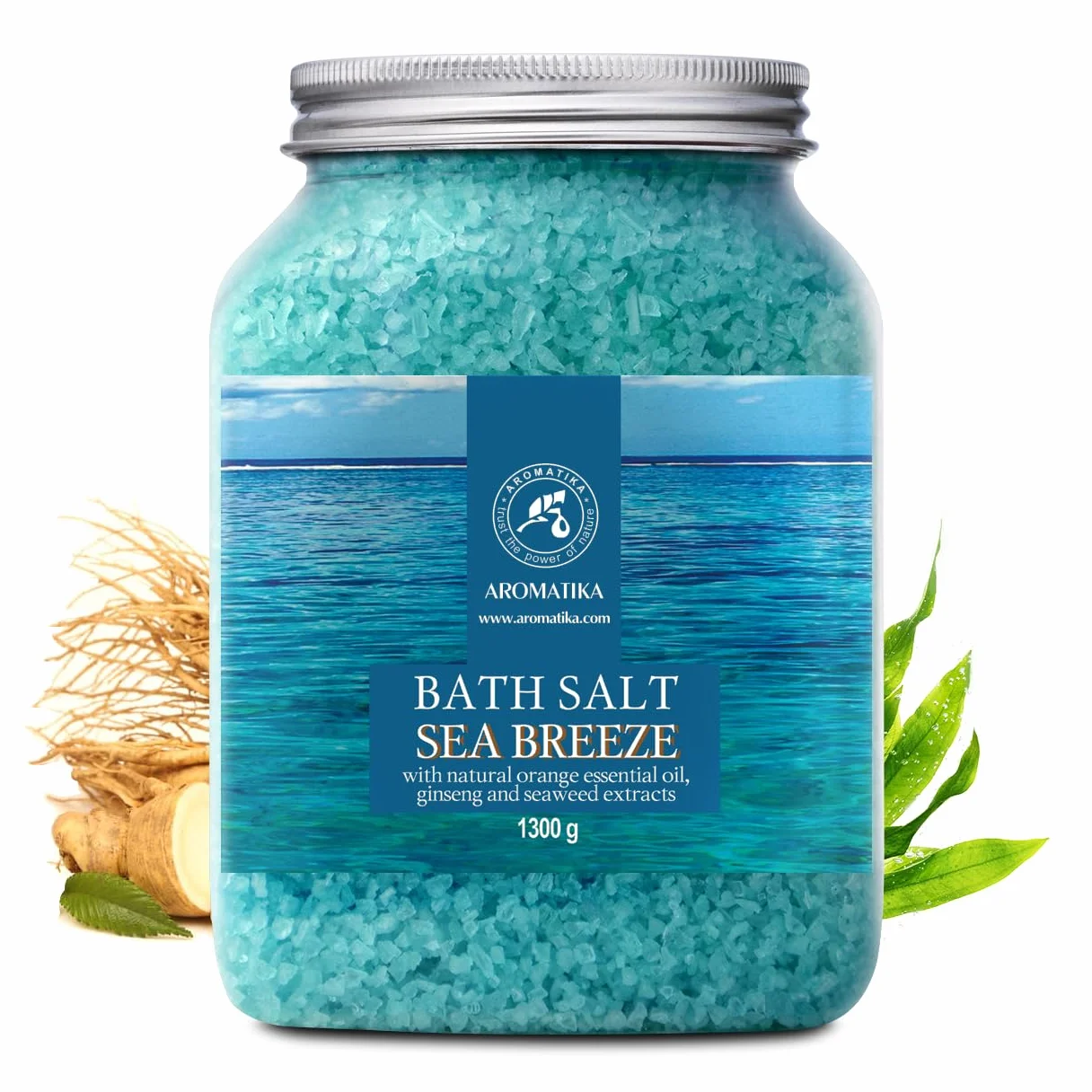 Sel Marin avec Huile Essentielle de Orange - Extraits de Ginseng & Algues - Sel de Bain Brise Marine 1300g - Relaxation - Soin du Corps