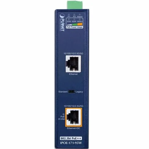 Planet IPOE-171-95W Injecteur IP30, injecteur industriel monoport multi-Gigabit 802.3bt PoE++