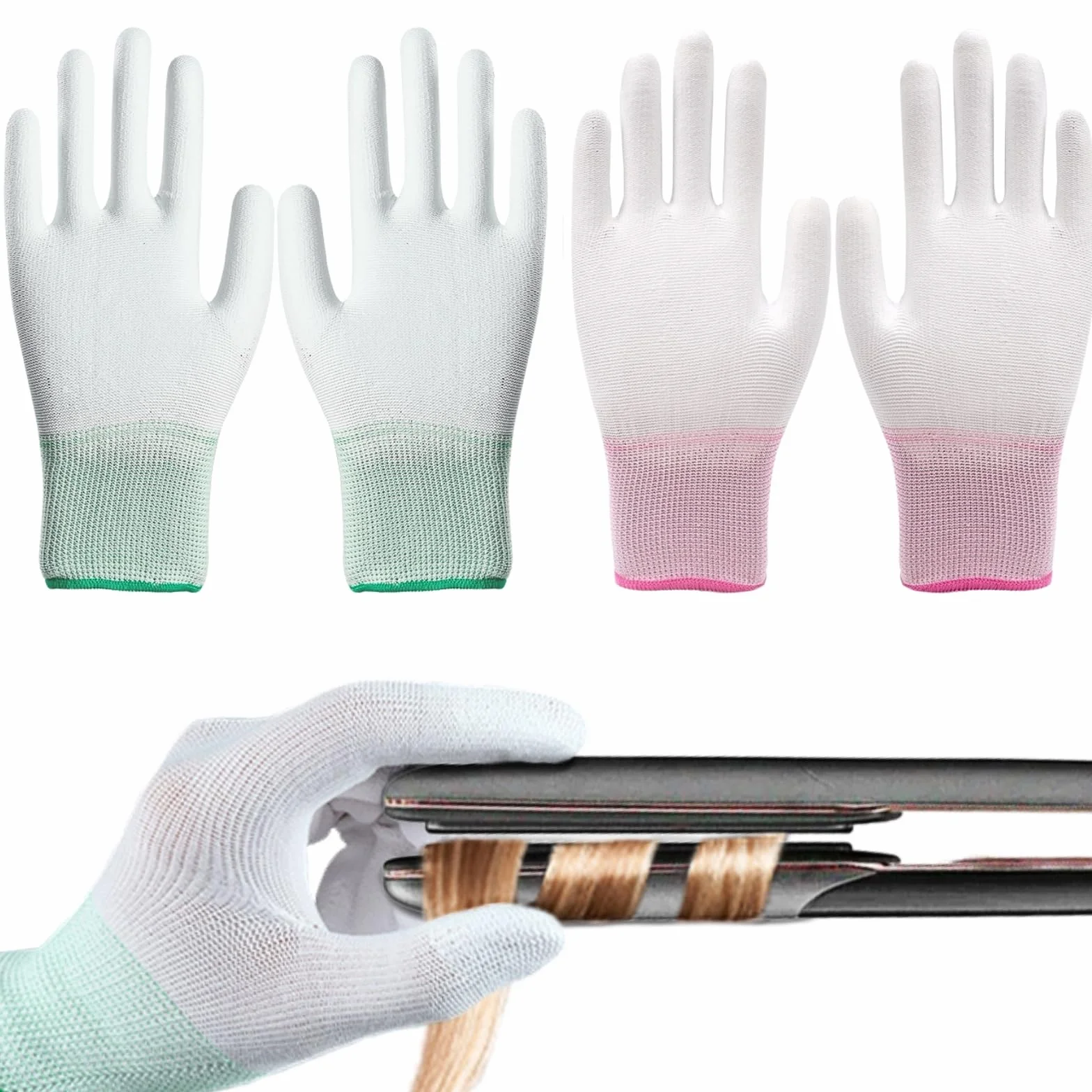 Gants résistants à la chaleur Lot de 2 pour coiffage fer à friser protection thermique rose vert