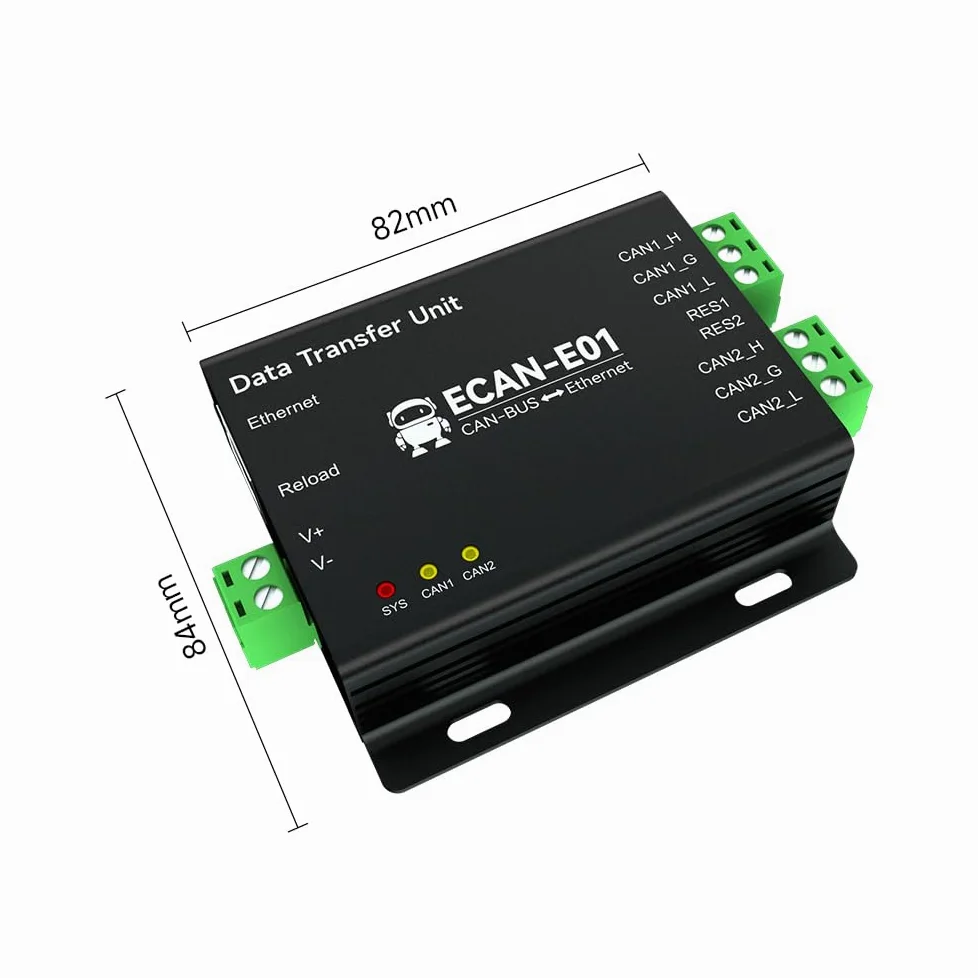 Prise en charge du convertisseur CAN vers Ethernet, peut répondre à 10 m/100 m d'adaptation du port réseau ECAN-E Series Standard CAN 2.0 DC 8-28 V de qualité industrielle (ECAN-E01-V2)