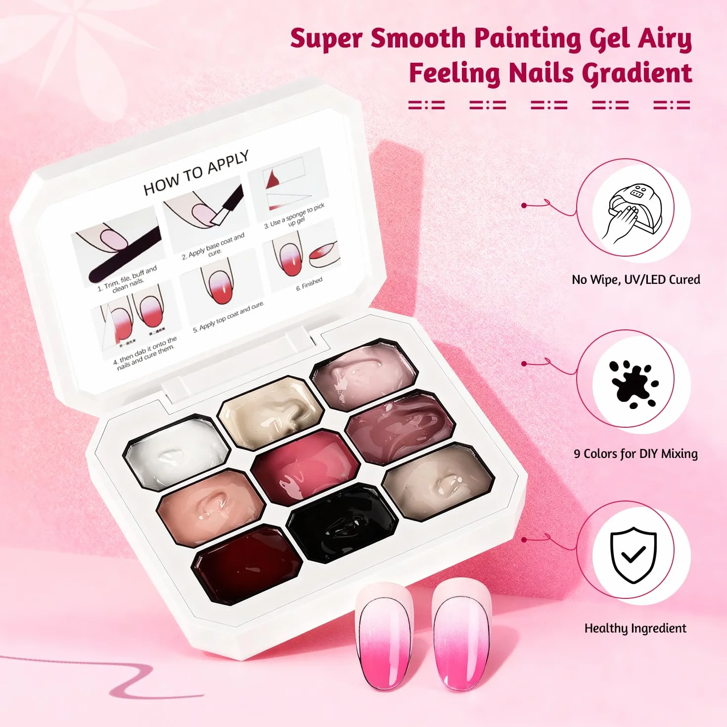 JODSONE 9 couleurs Gel vernis à ongles Pat Painting Gradient Blush Effect Set Nail Art Design