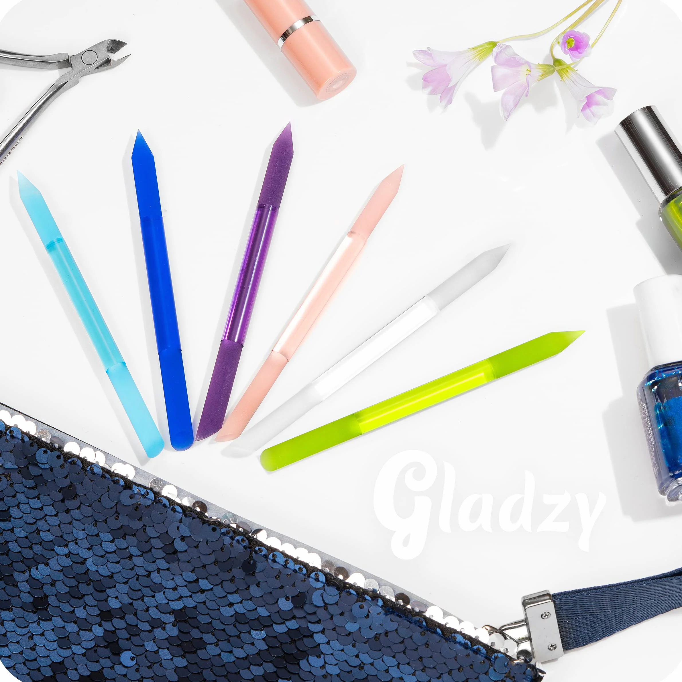 Lime à Ongles en Verre Gladzy - Bâton de Manucure avec Poussoir à Cuticules, Dissolvant Professionnel de Précision