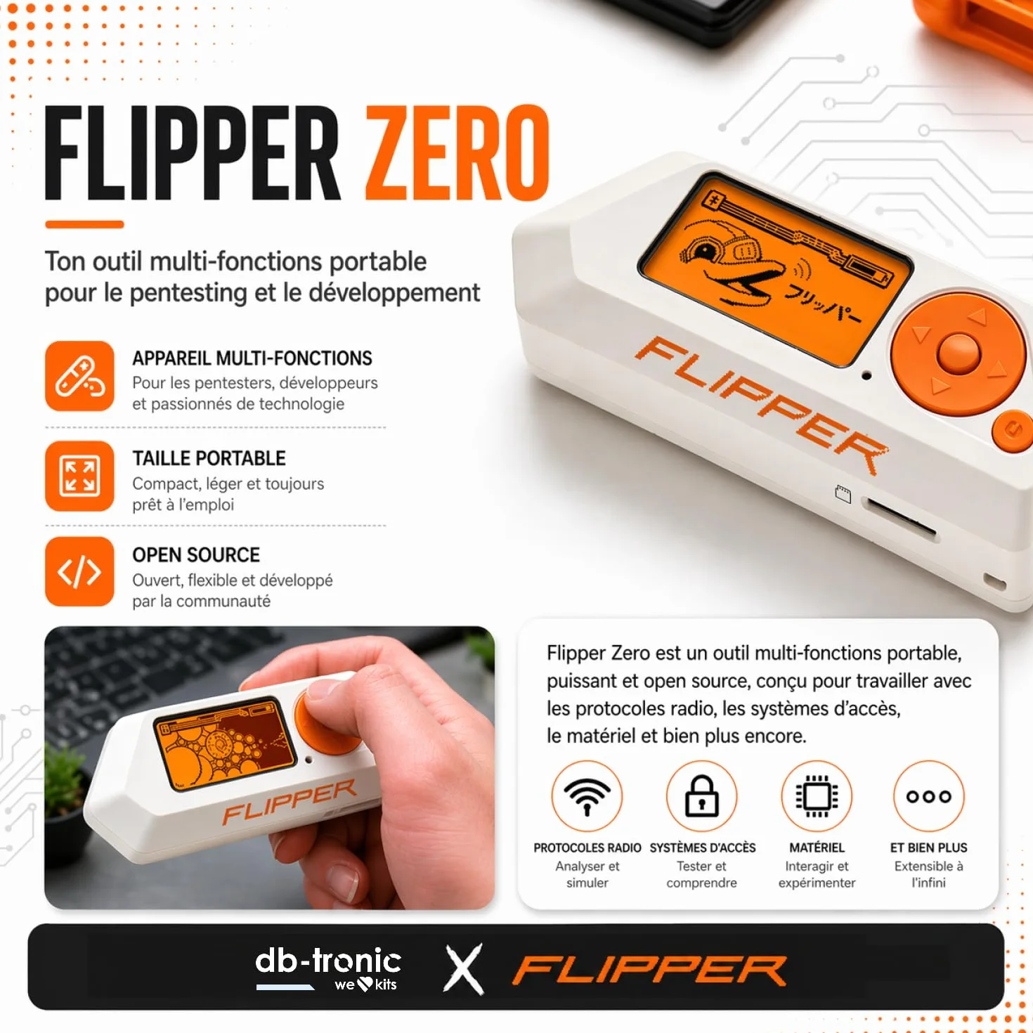 Flipper Zero Starter Kit Complet avec Carte WiFi, Coque Silicone, 64 Go Carte Mémoire et Lecteur USB