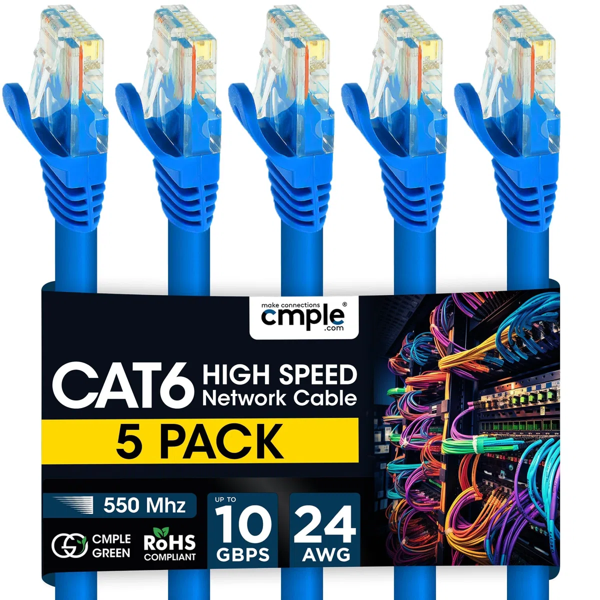 Cmple Lot de 2 câbles de raccordement sans accroc Cat6 500 MHz Bleu