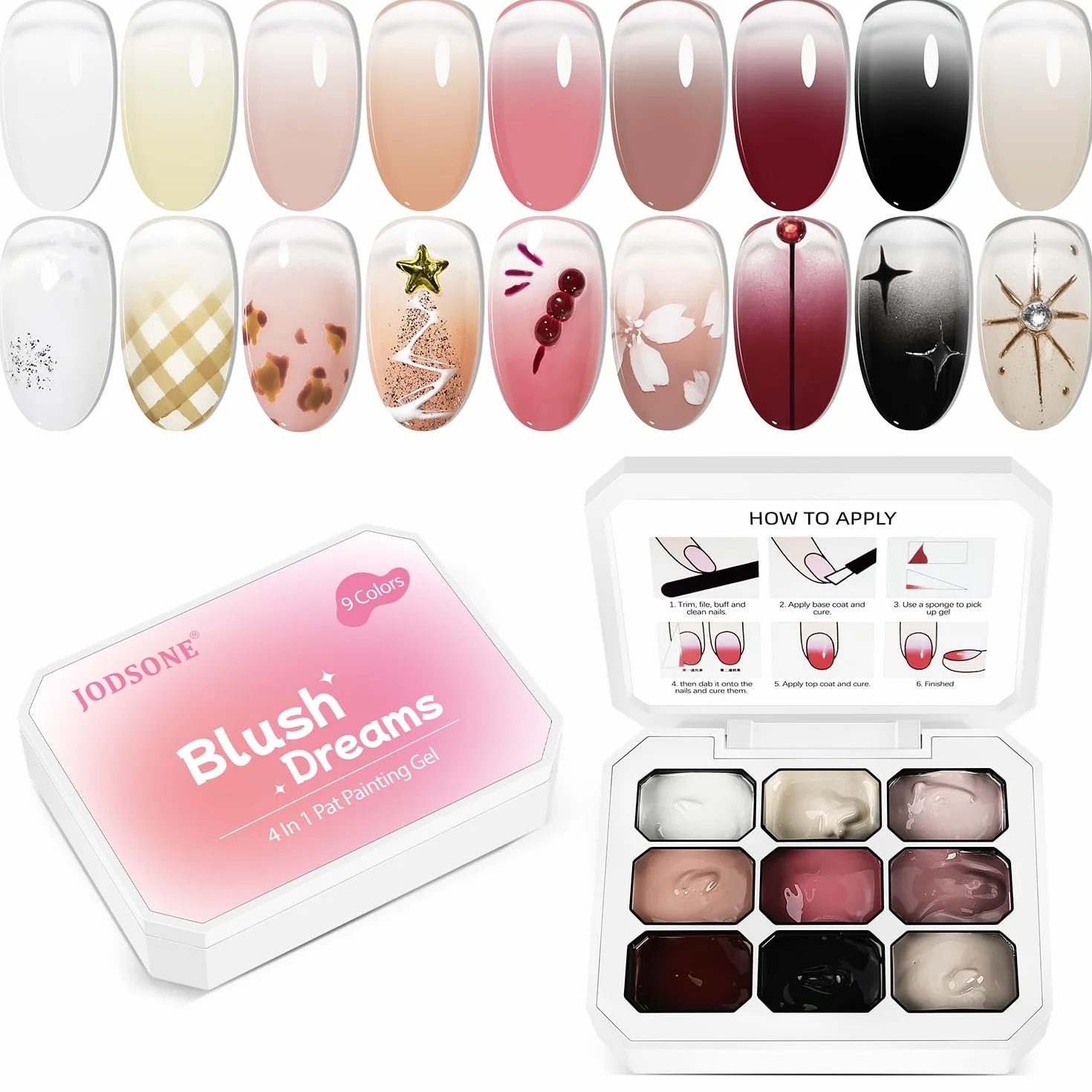 JODSONE 9 couleurs Gel vernis à ongles Pat Painting Gradient Blush Effect Set Nail Art Design