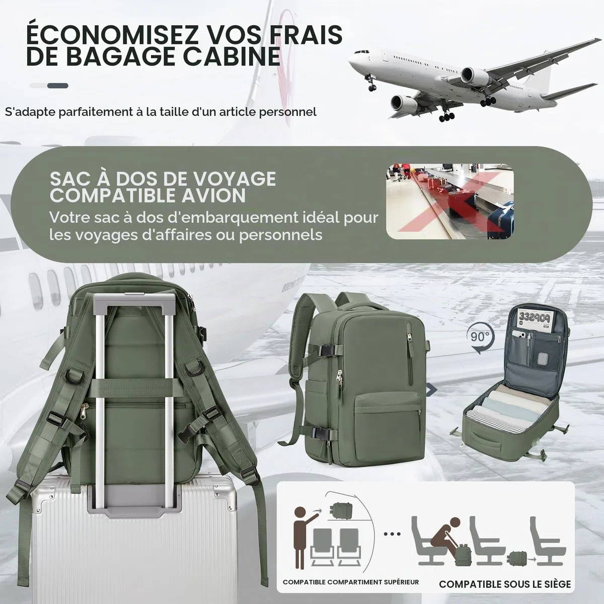 SEAFEW Sac à dos de Voyage Cabine Avion 40x30x20 pour Ryanair sous le siege