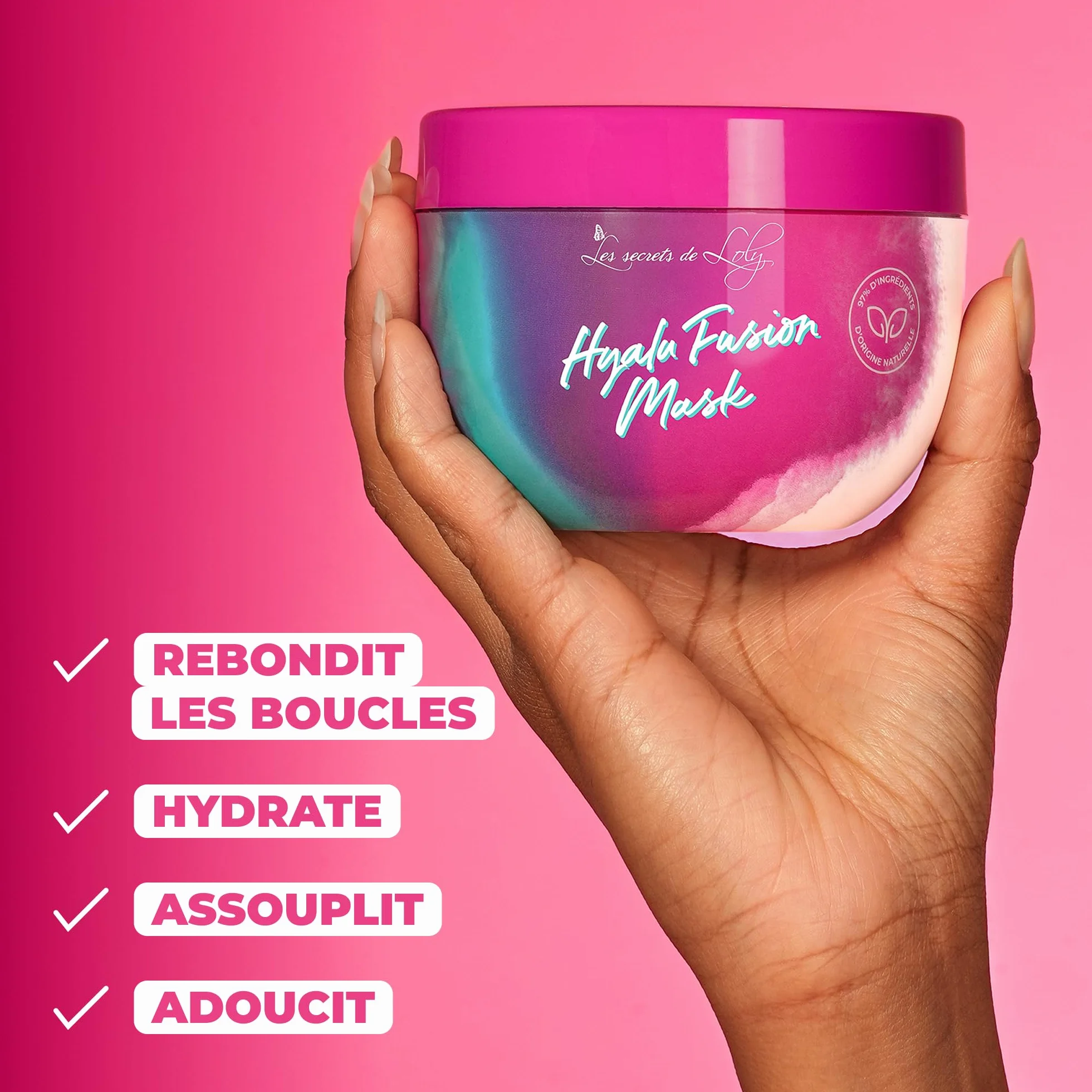 Les Secrets de Loly Hyalu Fusion Mask Masque activateur de boucles Hydratation intense Cheveux multi-texturés 300 ml