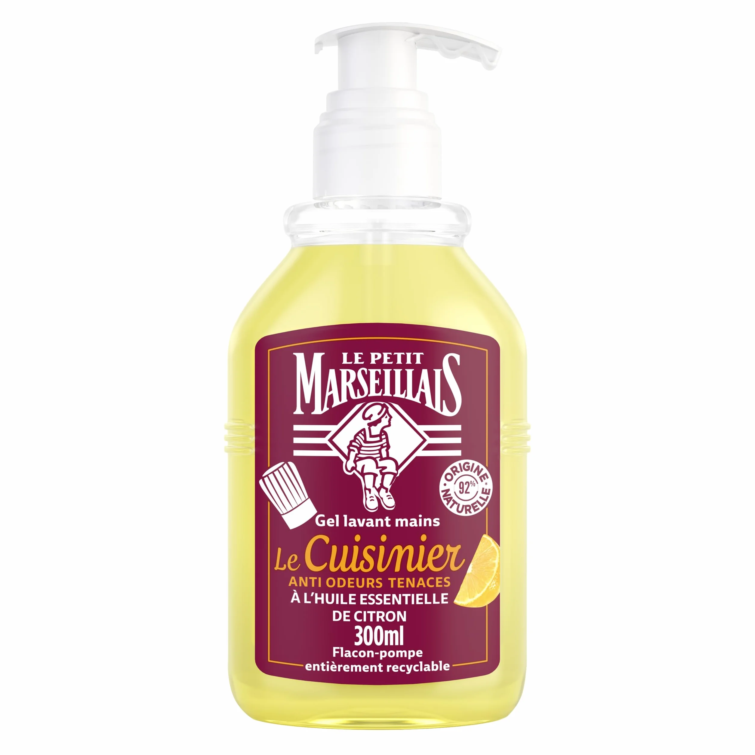 Le Petit Marseillais Gel Lavant Mains Le Cuisinier 300 ml Savon Mains Liquide Anti Odeurs Huile Essentielle Citron 92% Naturelle