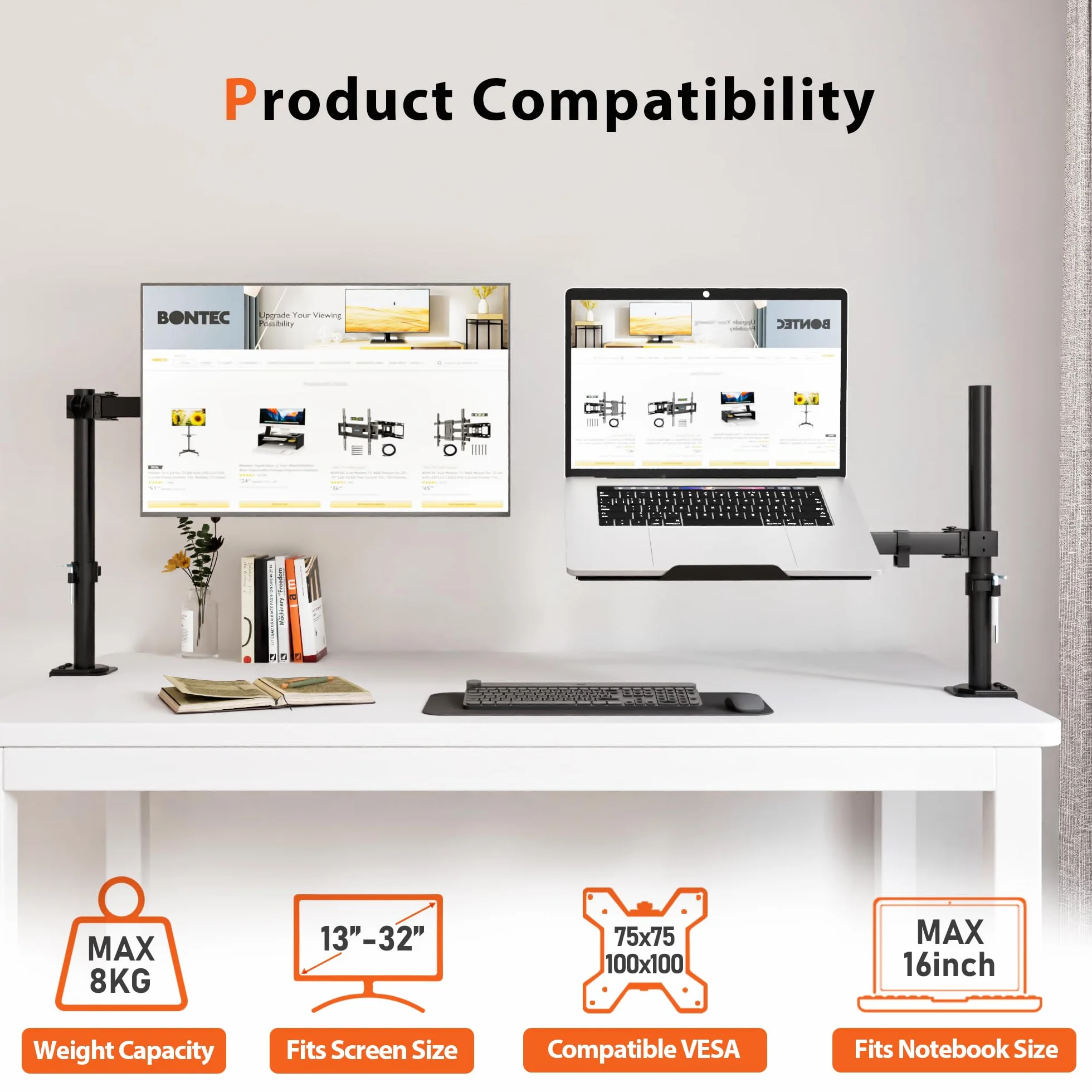 Bras de Ecran PC Redbat avec Plateau Ventilé Réglable pour LED LCD 13-32 Pouces Ordinateur Portable 16 Pouces Montage Inclinaible Pivotant Rotable