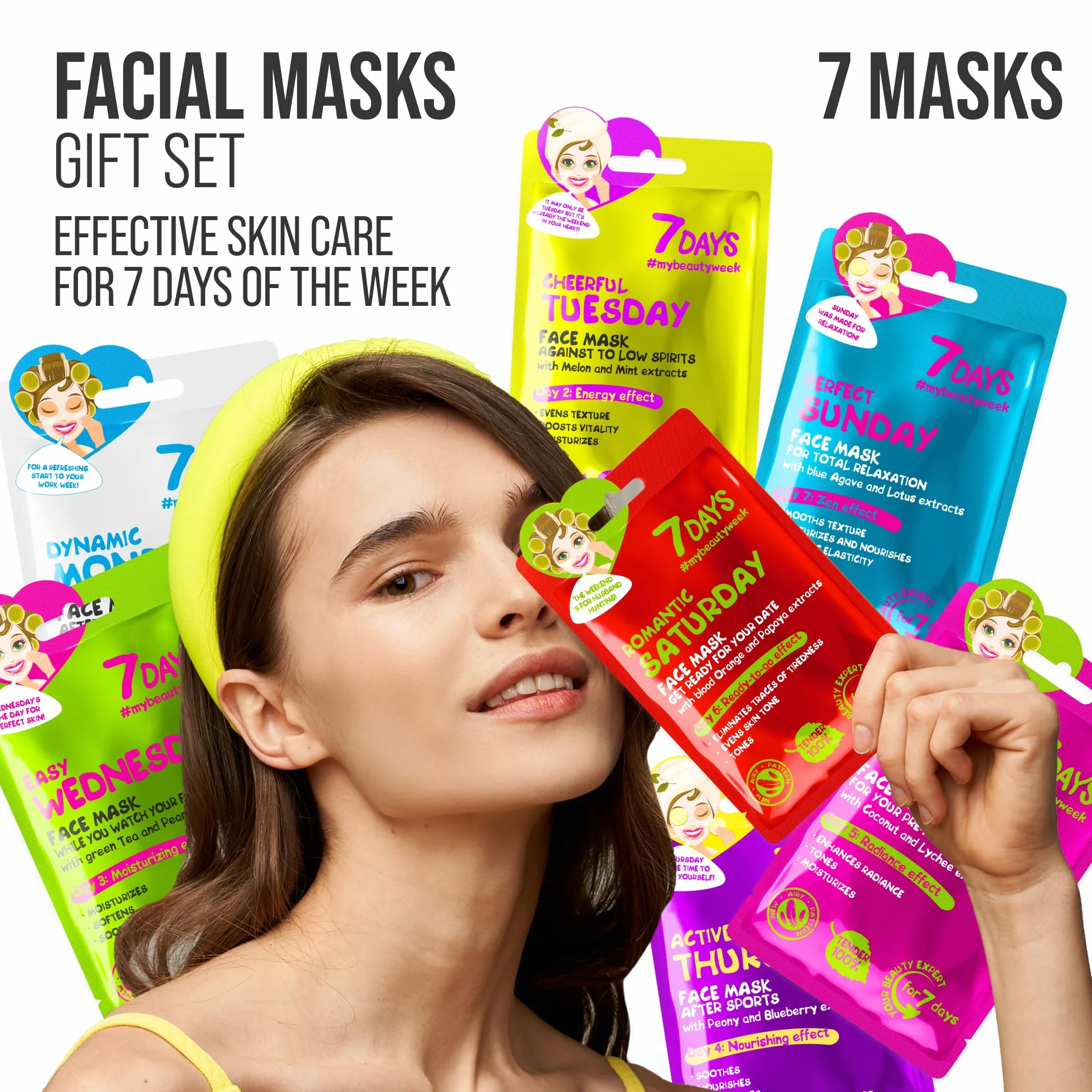 7Days Coffret Cadeau Masques en Feuille Hydratants Nourrissants Visage 7 Pièces