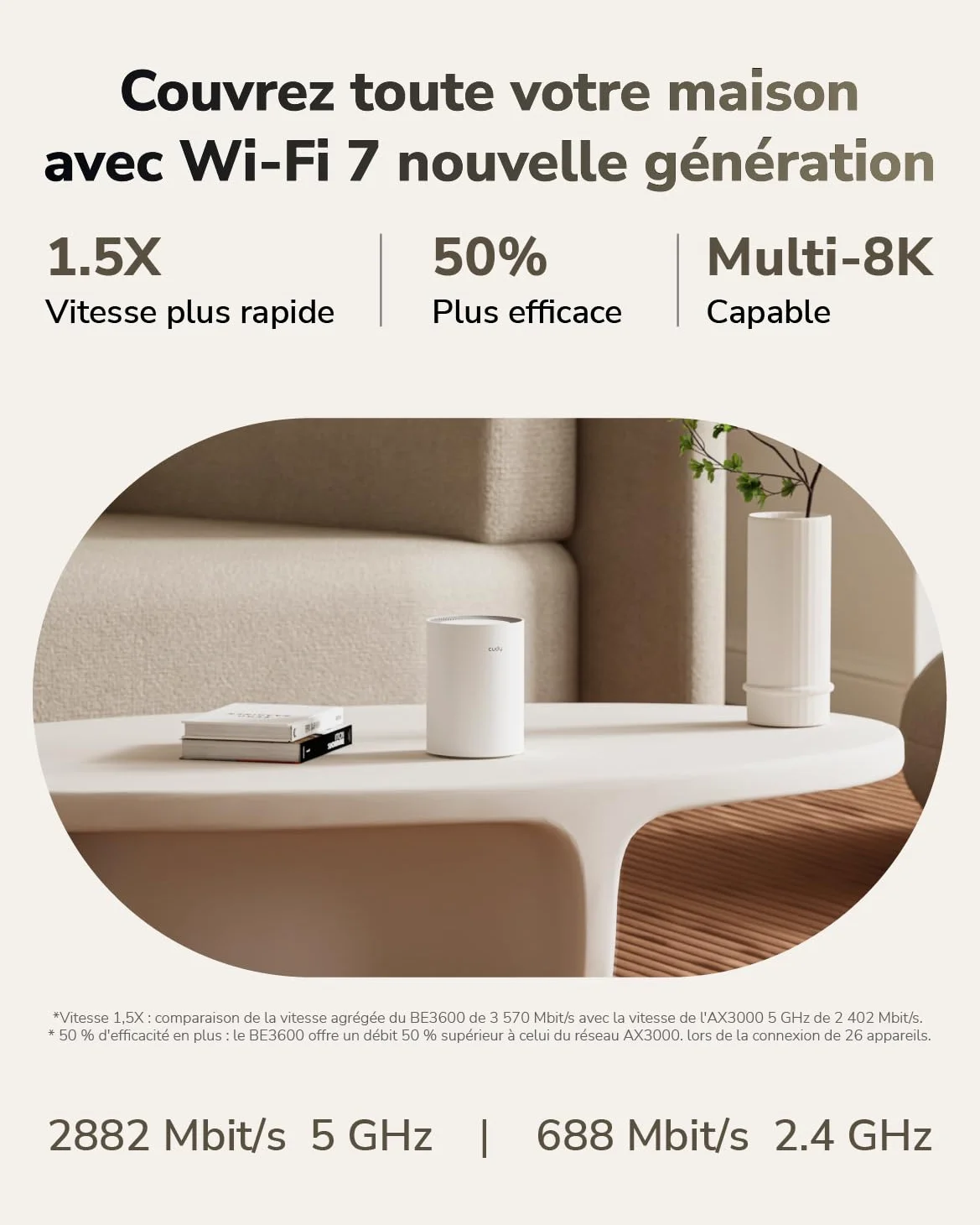 Cudy BE3600 Gigabit Wi-FI 7 Système Mesh, 270 m², M3600 3-Pack | Wi-Fi 7 double bande 2882 + 688 Mbps, 3 ports GbE, réseau maillé sans interruption, VPN WireGuard/OpenVPN/IPsec, MLO