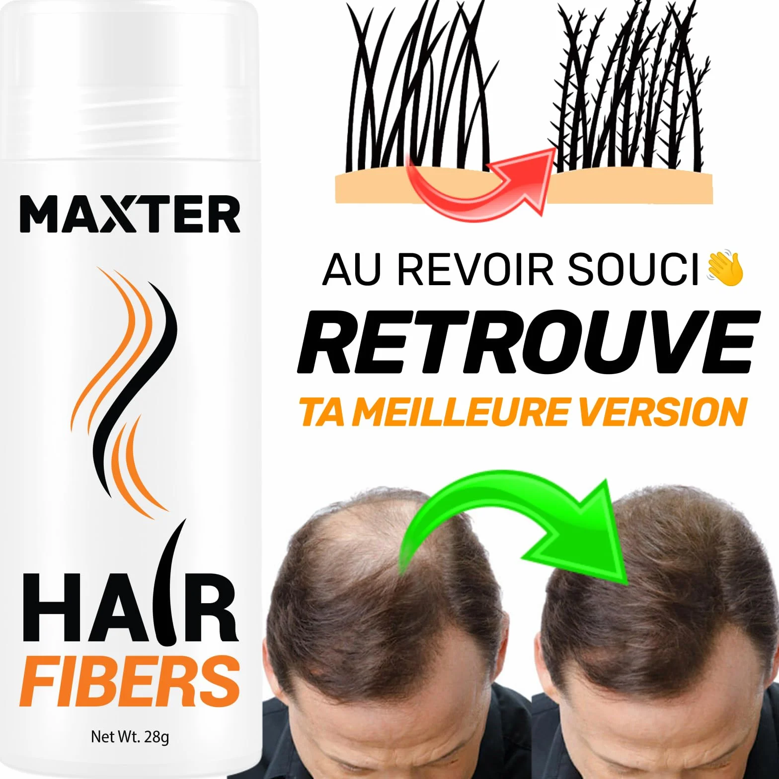 Maxter FIBRE CAPILLAIRE Châtain Foncé - Poudre Cheveux Microfibre Densité Volume