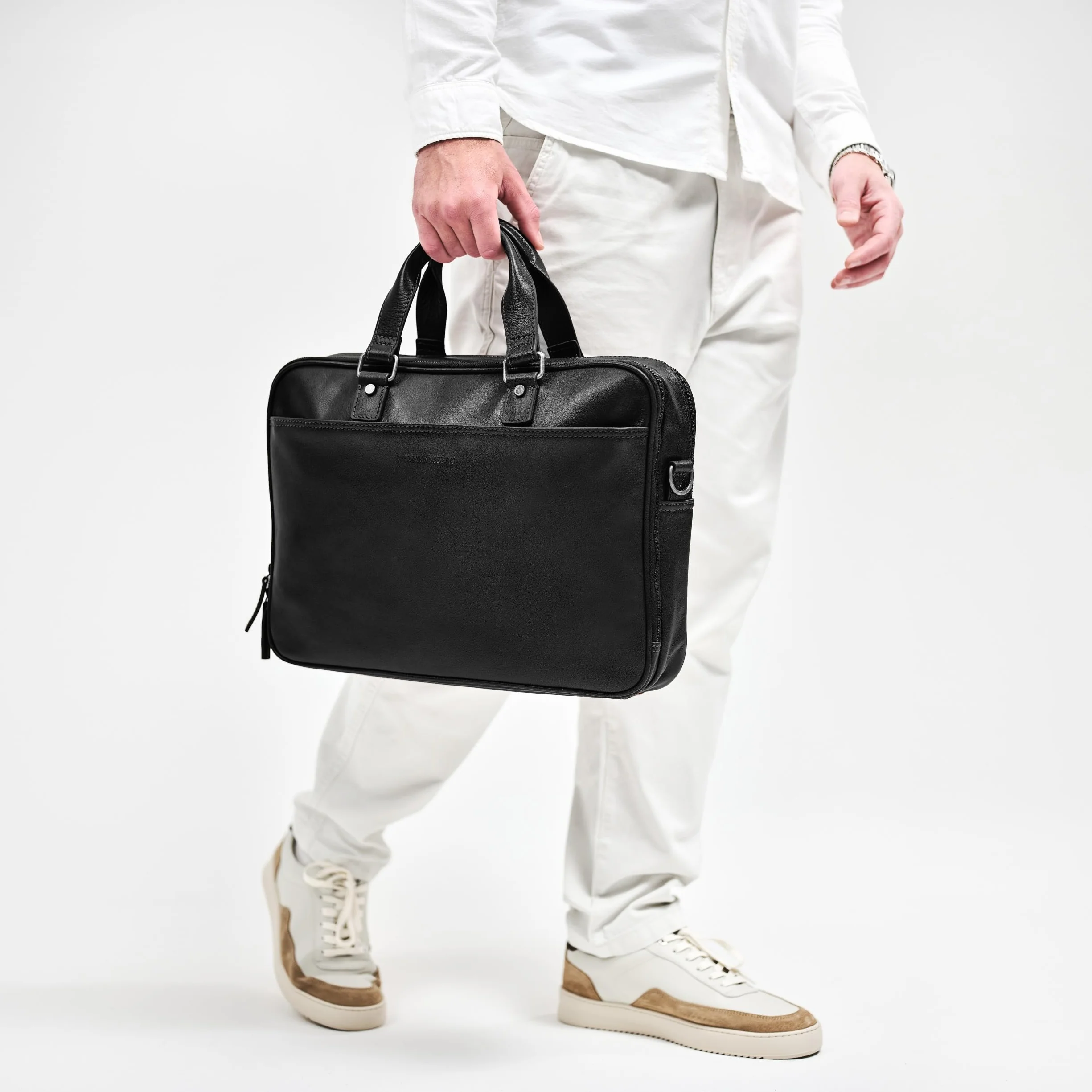 DRAKENSBERG Aurelio Porte-documents en cuir pour homme, 2 compartiments principaux, sacoche luxueuse pour ordinateur portable 16" pour le bureau, le travail, les voyages, 11 l, Noir , L