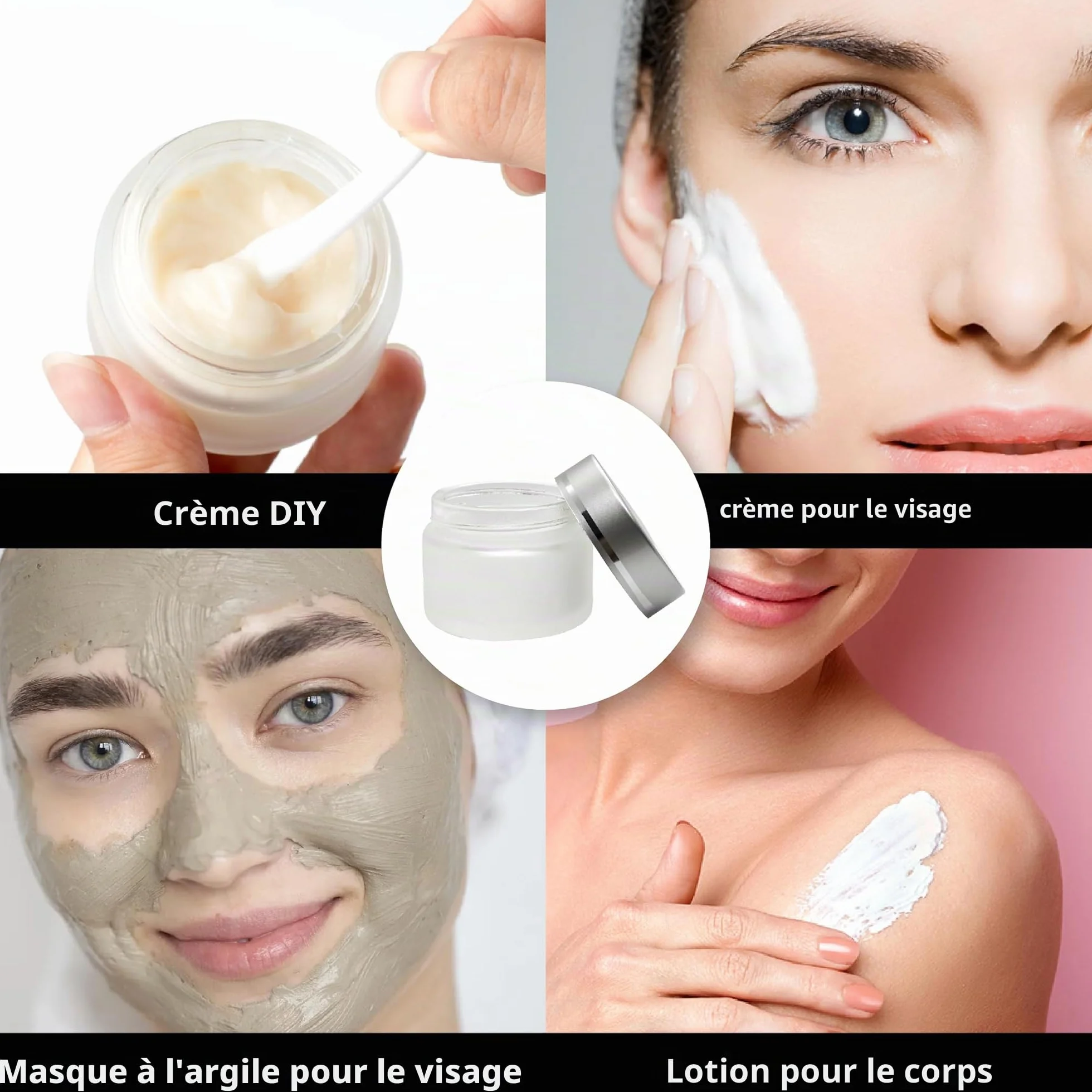 Pots Cosmétiques Vides 50ml Petit Pot Verre Dépoli Couvercle Argenté pour Crèmes Voyage DIY