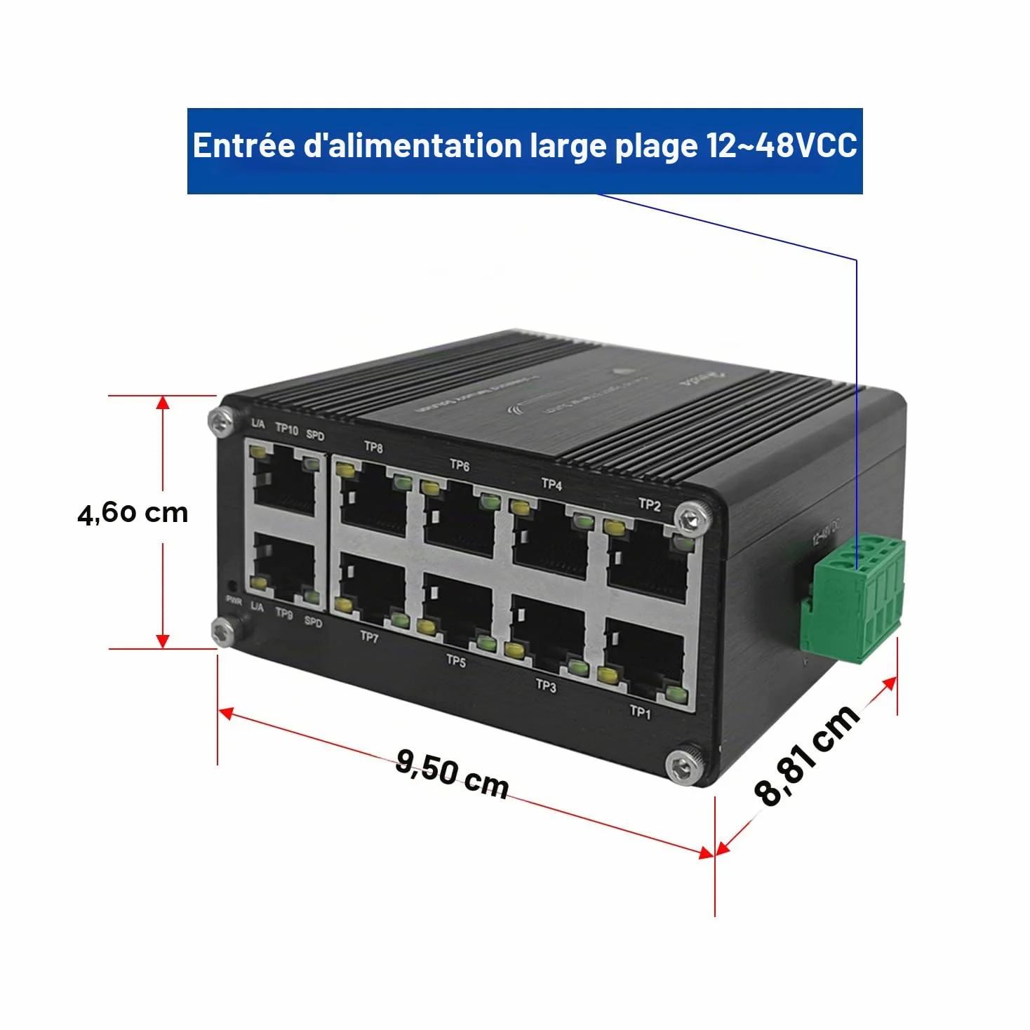Commutateur Gigabit Ethernet industriel durci 10 ports 10/100/1000T RJ45 avec fonction auto-MDI/MDI-X Mini commutateur compact