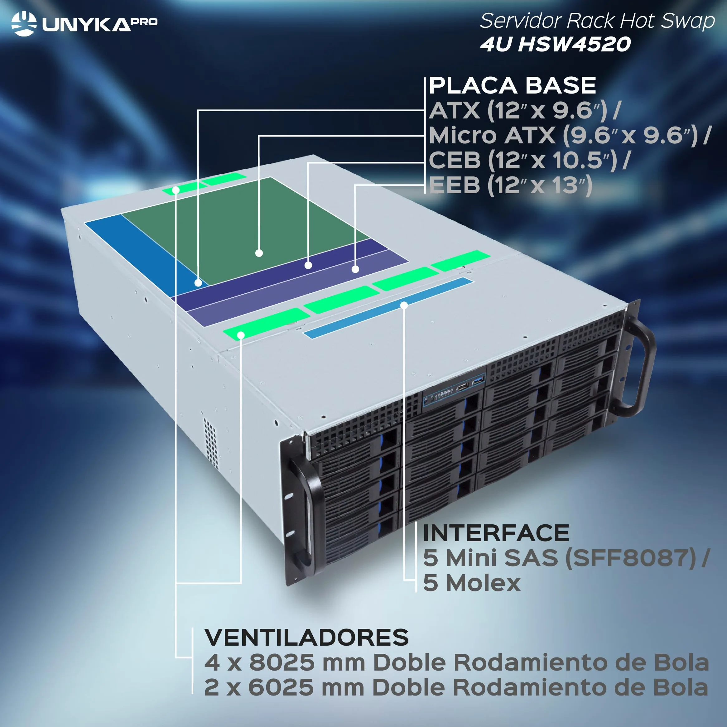 UNYKAch 4U HSW4520 Serveur Rack, Hot Swap Caisse Rack